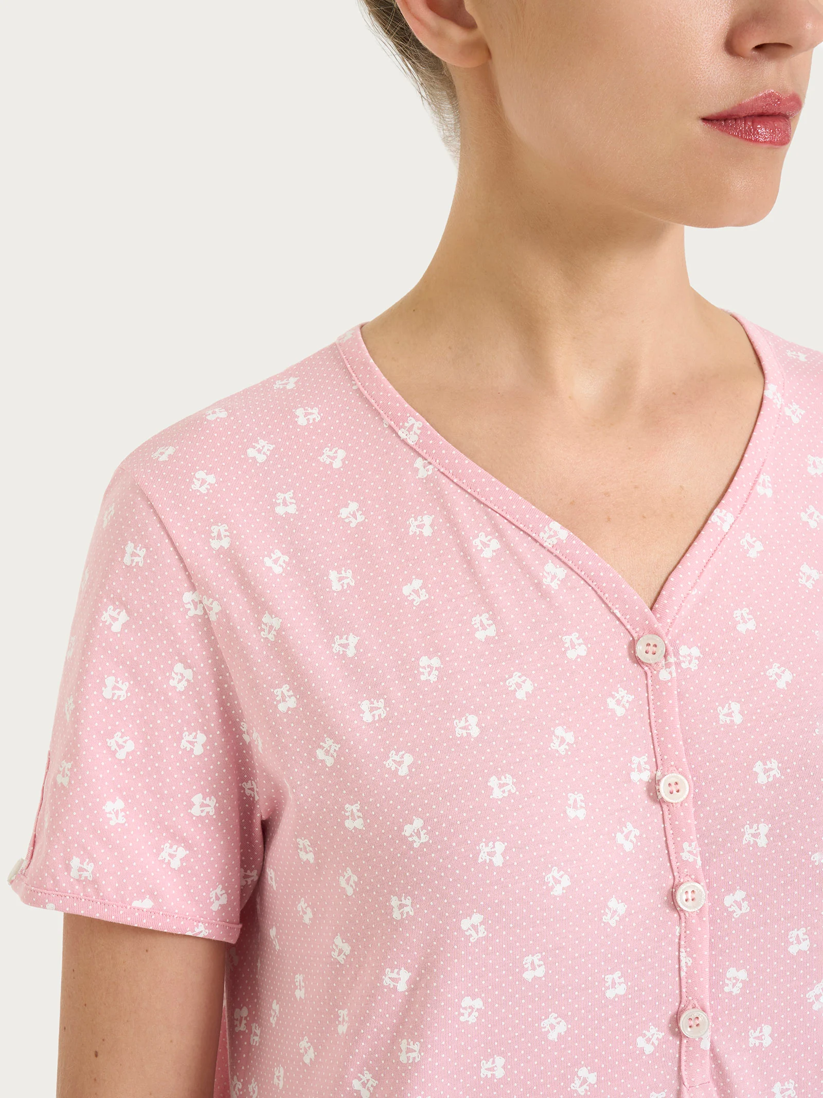 Camicia da notte con collo a serafino in Jersey di cotone 52-56 - Fant. Cameo Pink - Image 3