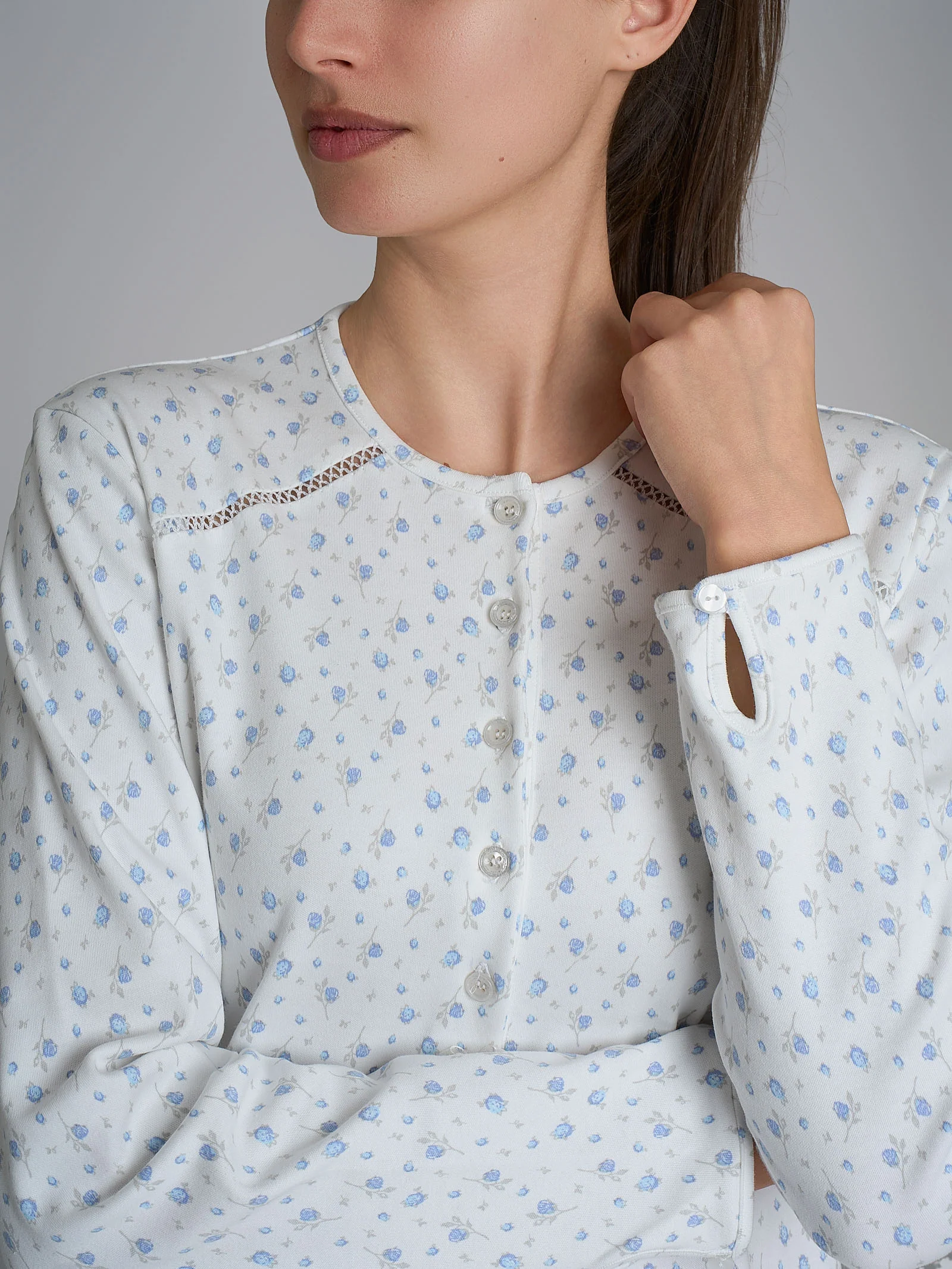 Camicia da notte con dettagli in Interlock di cotone 40-54 - Fant. Eventide - Image 3