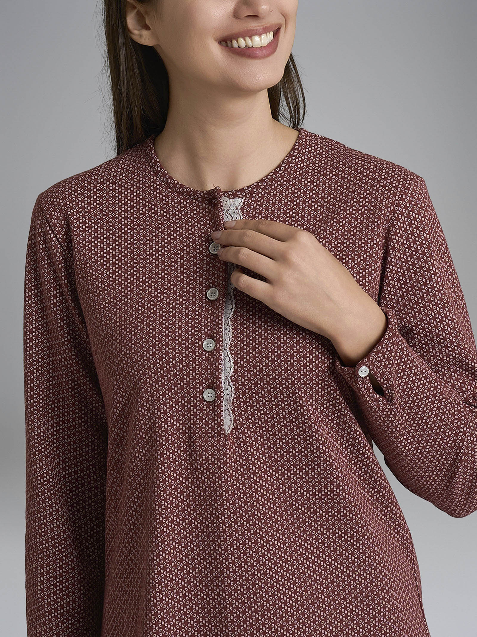 Camicia da notte con pizzo in Interlock di cotone 40-54 - Fant. Henna Micro Cravatier - Image 3