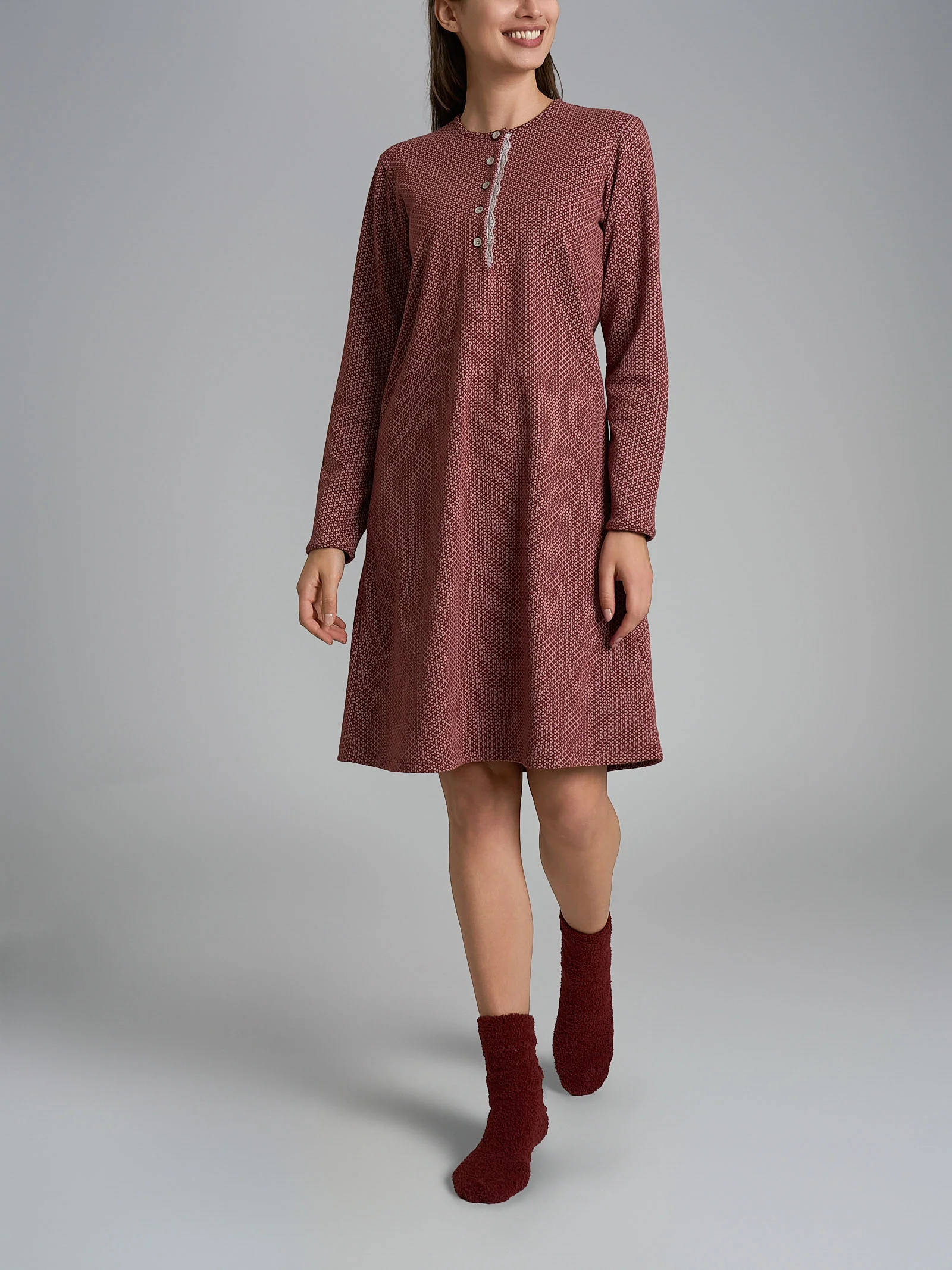Camicia da notte con pizzo in Interlock di cotone 40-54 - Fant. Henna Micro Cravatier - Image 4