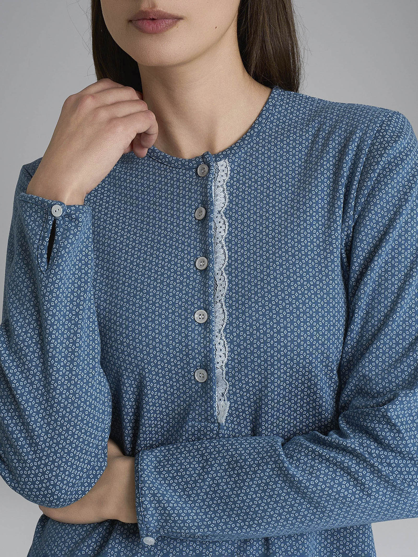 Camicia da notte con pizzo in Interlock di cotone 56-60 - Fant. Real Teal Micro Cravatier - Image 3