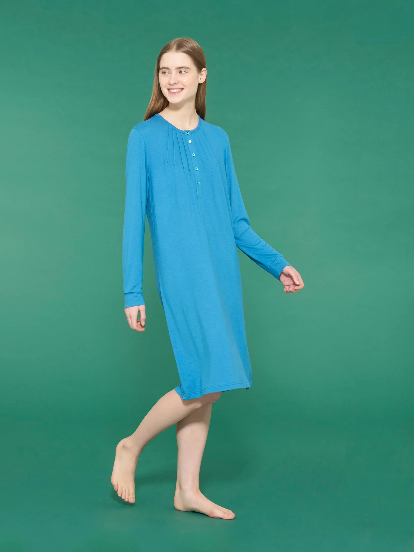 Camicia da notte lunga in interlock micromodal - Vallarta Blue