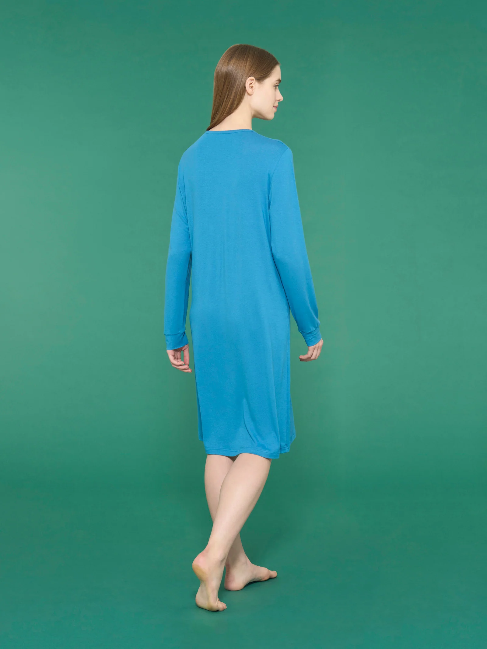Camicia da notte lunga in interlock micromodal - Vallarta Blue - Image 2