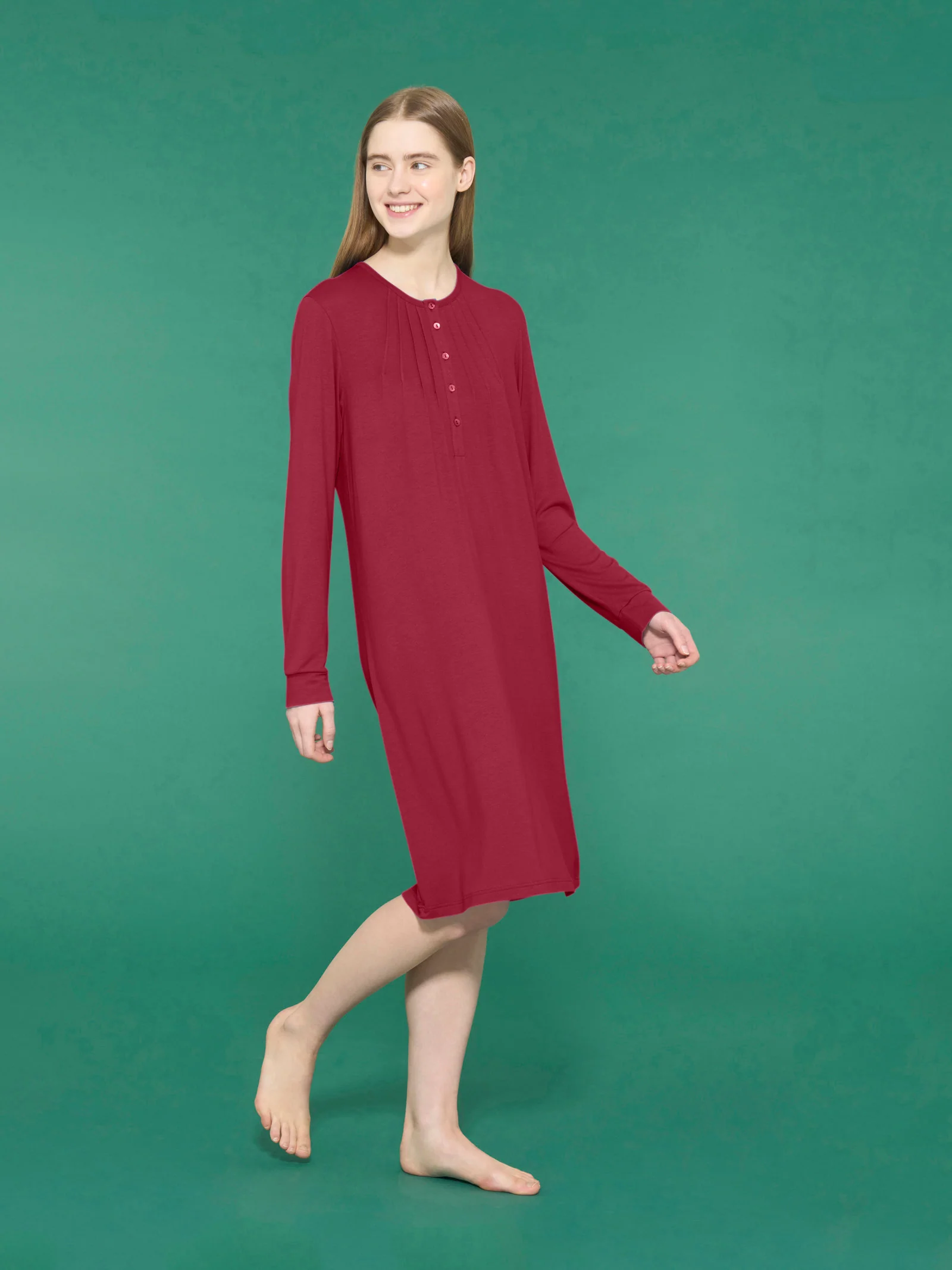 Camicia da notte lunga in interlock micromodal - Tibetan Red