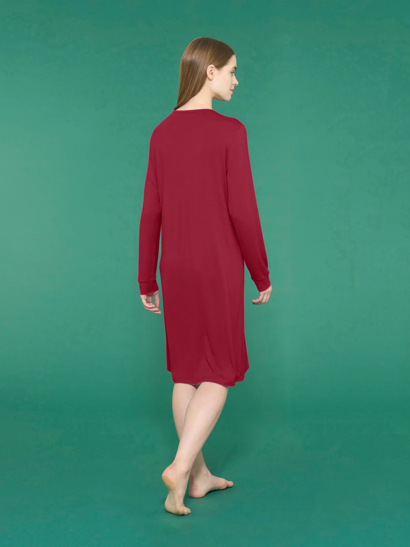 Camicia da notte lunga in interlock micromodal - Tibetan Red - Image 2