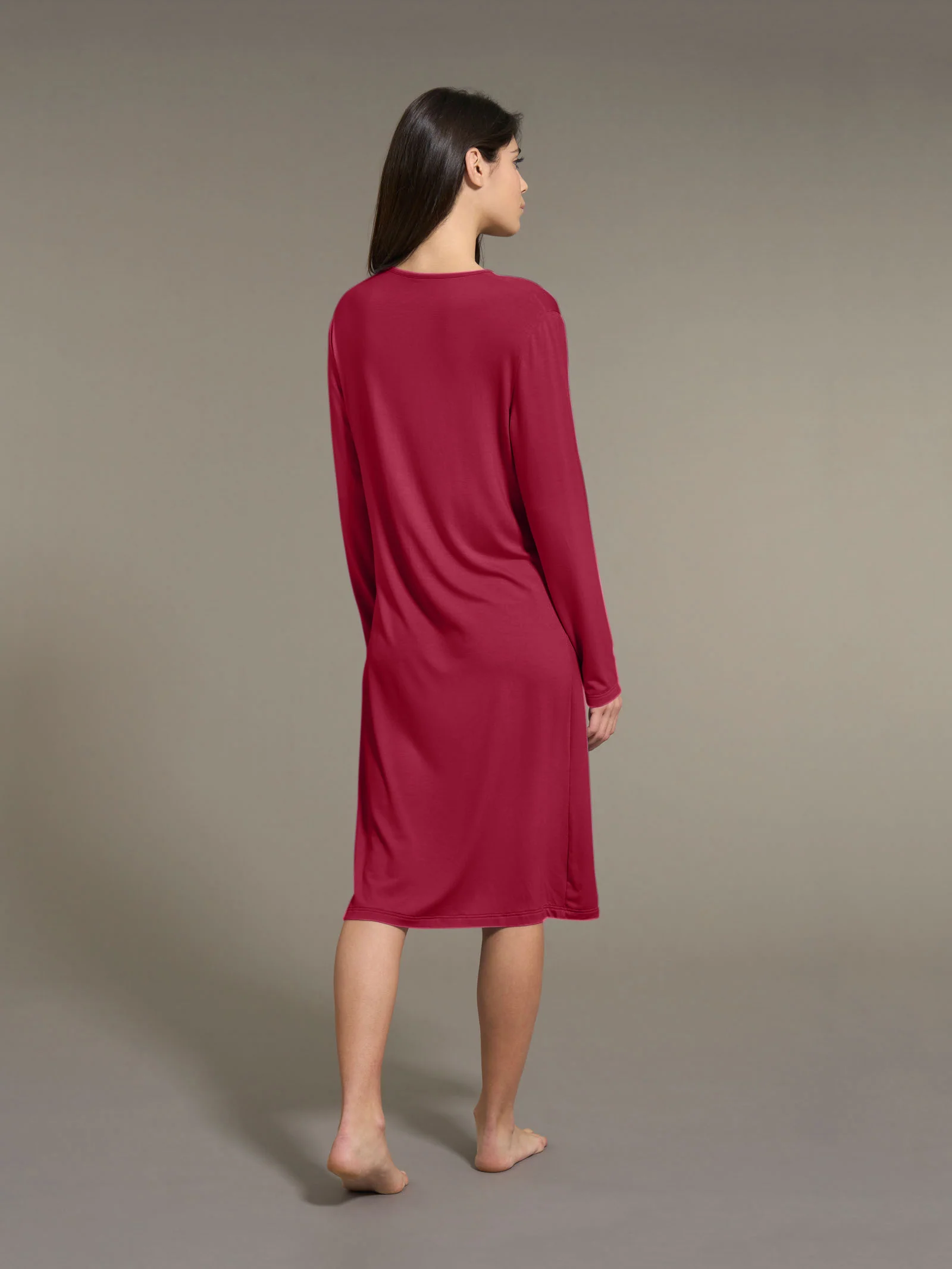 Camicia da notte lunga in interlock micromodal - Tibetan Red - Image 2