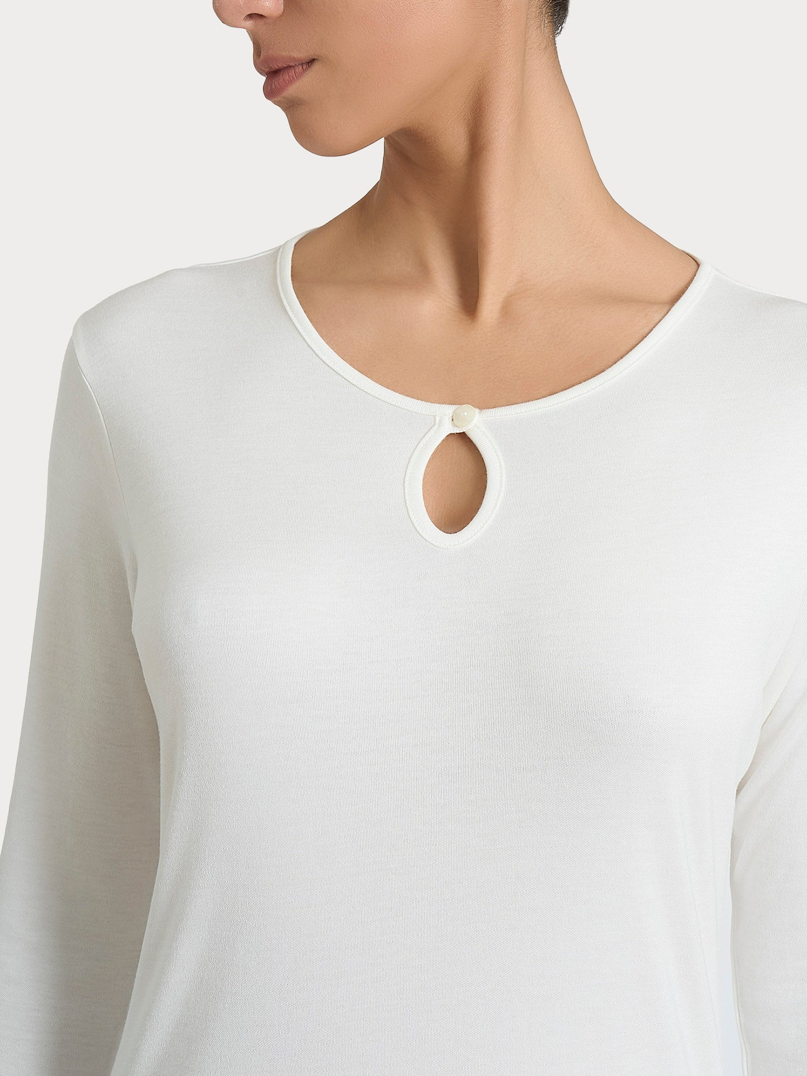 Camicia da notte lunga in interlock micromodal - Avorio - Image 3