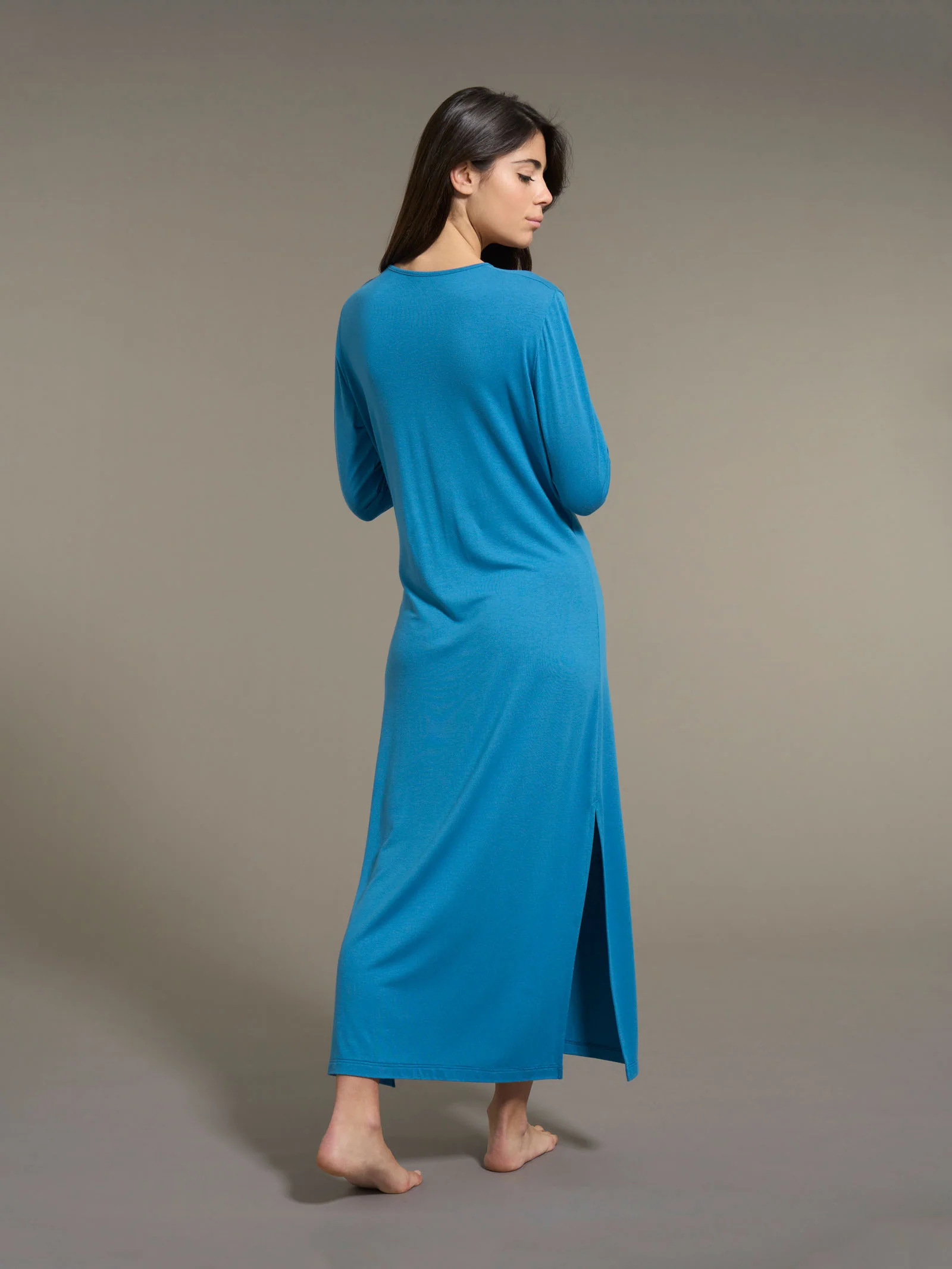 Camicia da notte lunga in interlock micromodal - Vallarta Blue - Image 2