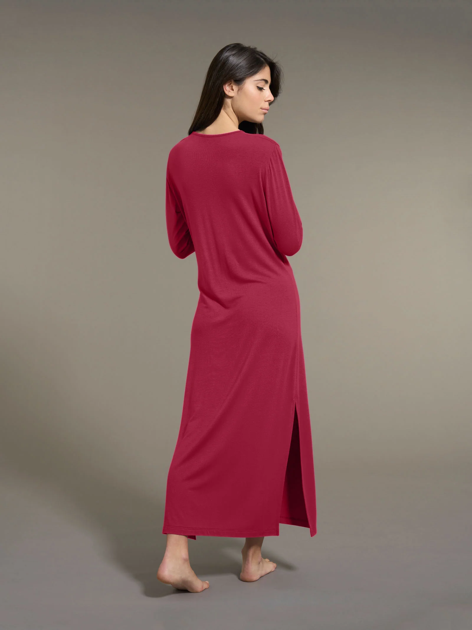 Camicia da notte lunga in interlock micromodal - Tibetan Red - Image 2