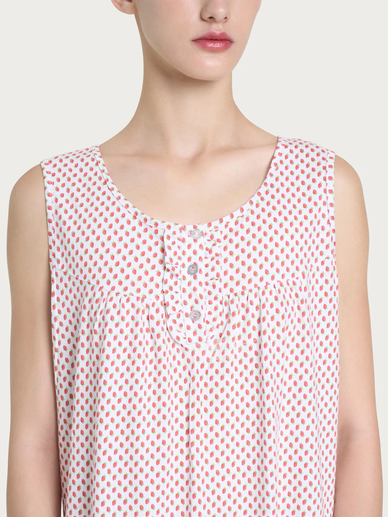 Camicia da notte smanicata con rouche in Jersey di cotone - Fant.Bianco - Image 3