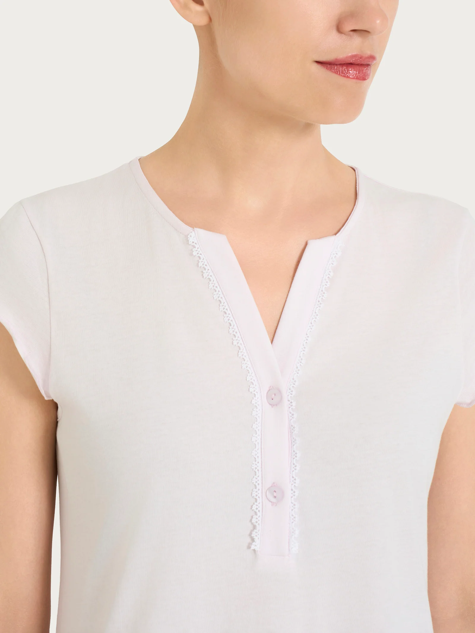 Camicia da notte tinta unita con collo a serafino in Jersey di Cotone - Orchid Tint - Image 3