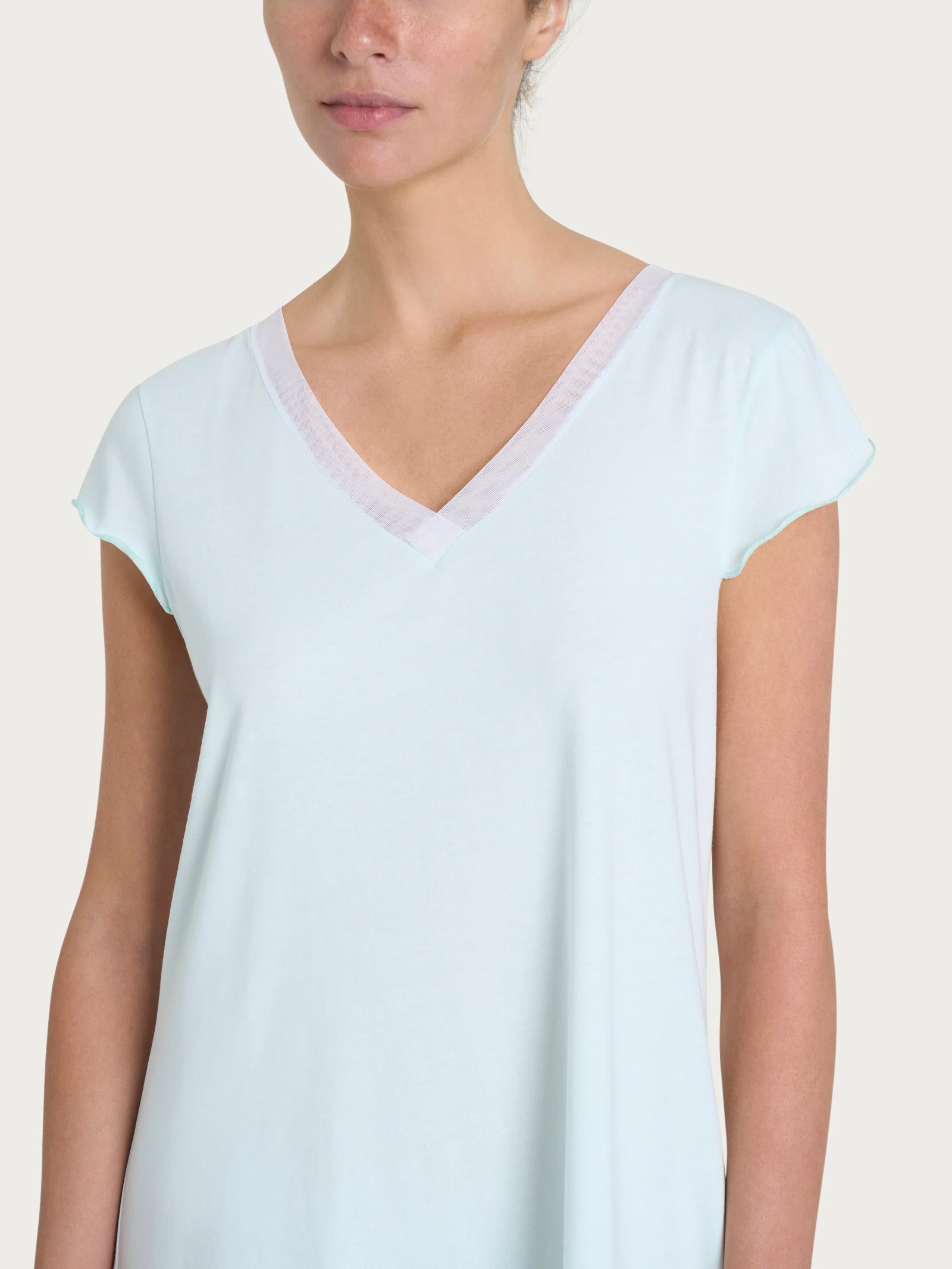 Camicia da notte tinta unita con scollo a V in Jersey di Cotone - Salt Air - Image 3