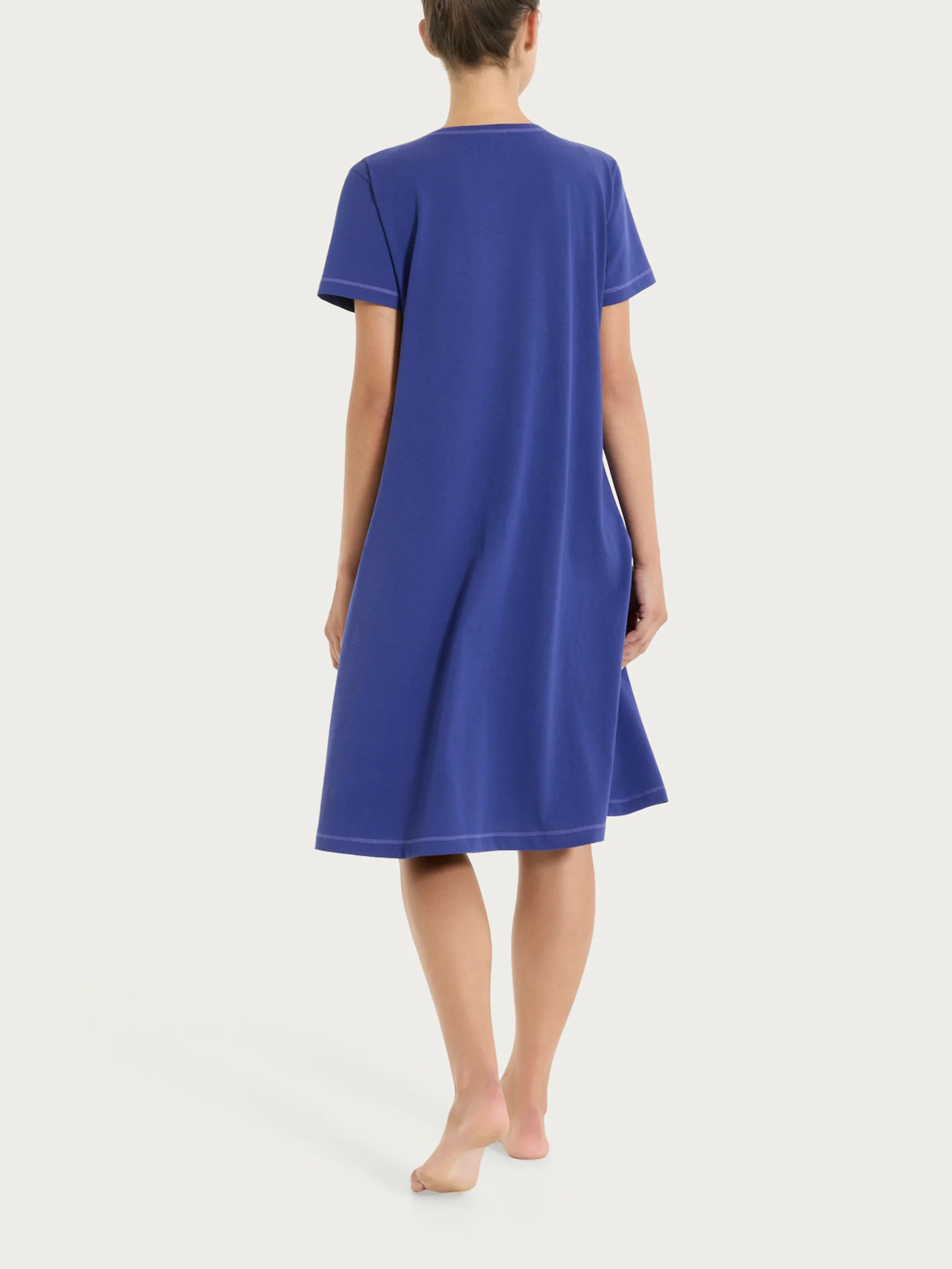 Camicia da notte tinta unita in Jersey di Cotone - Navy Blue - Image 3