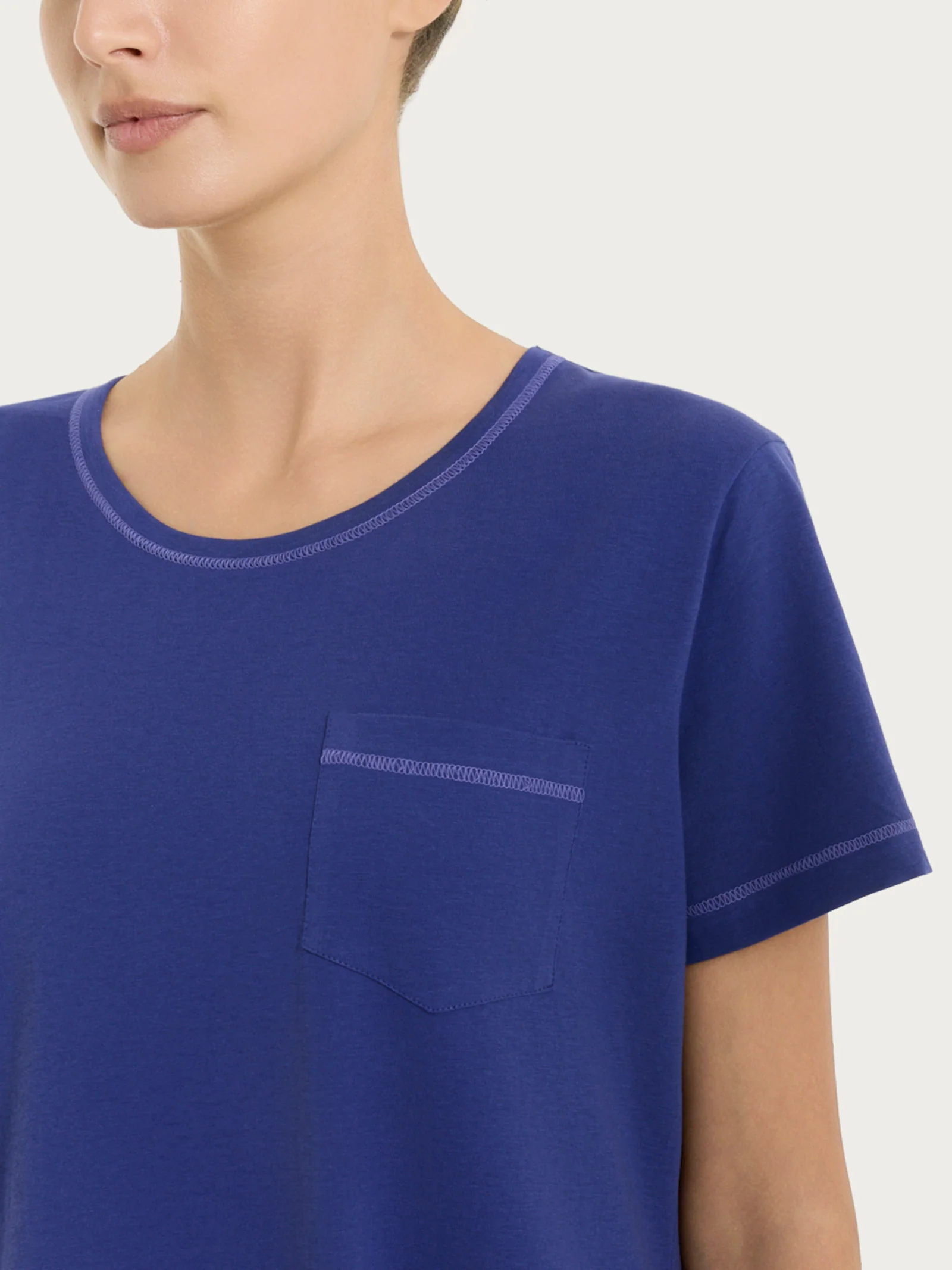 Camicia da notte tinta unita in Jersey di Cotone - Navy Blue - Image 4