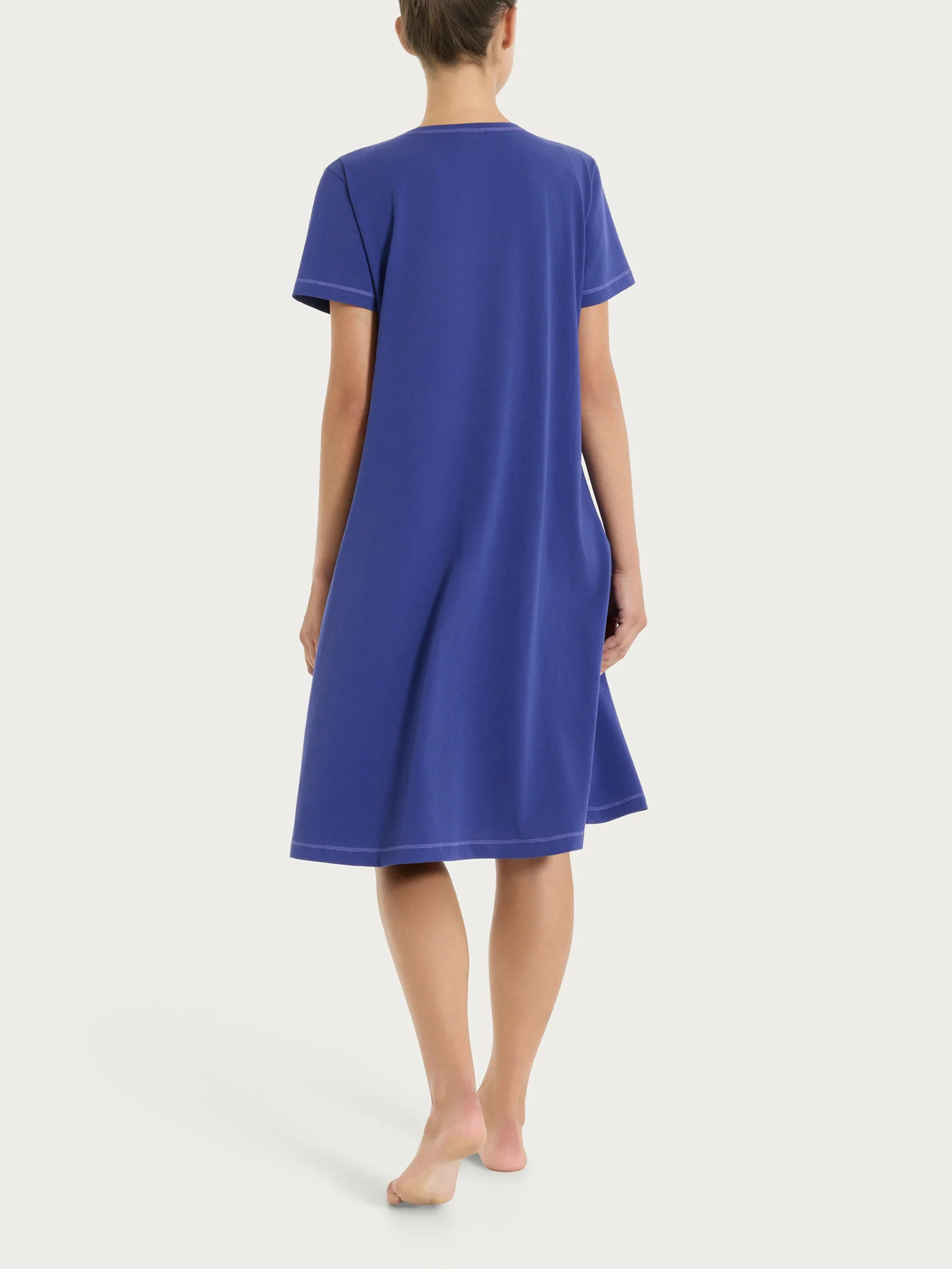 Camicia da notte tinta unita in Jersey di Cotone - Navy Blue - Image 5