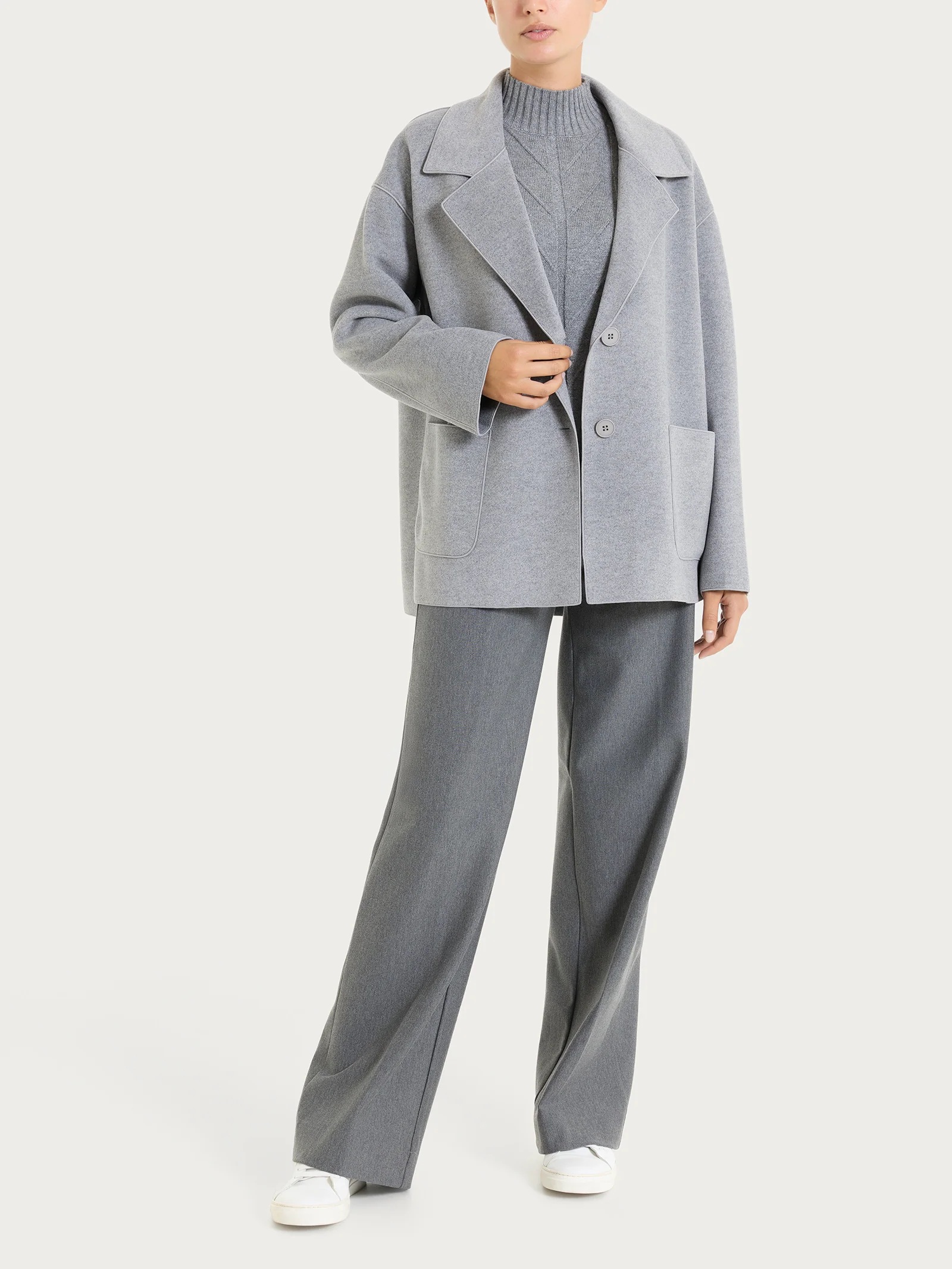 Cappotto caban in Vegan Wool - Grigio Mel. - Image 4