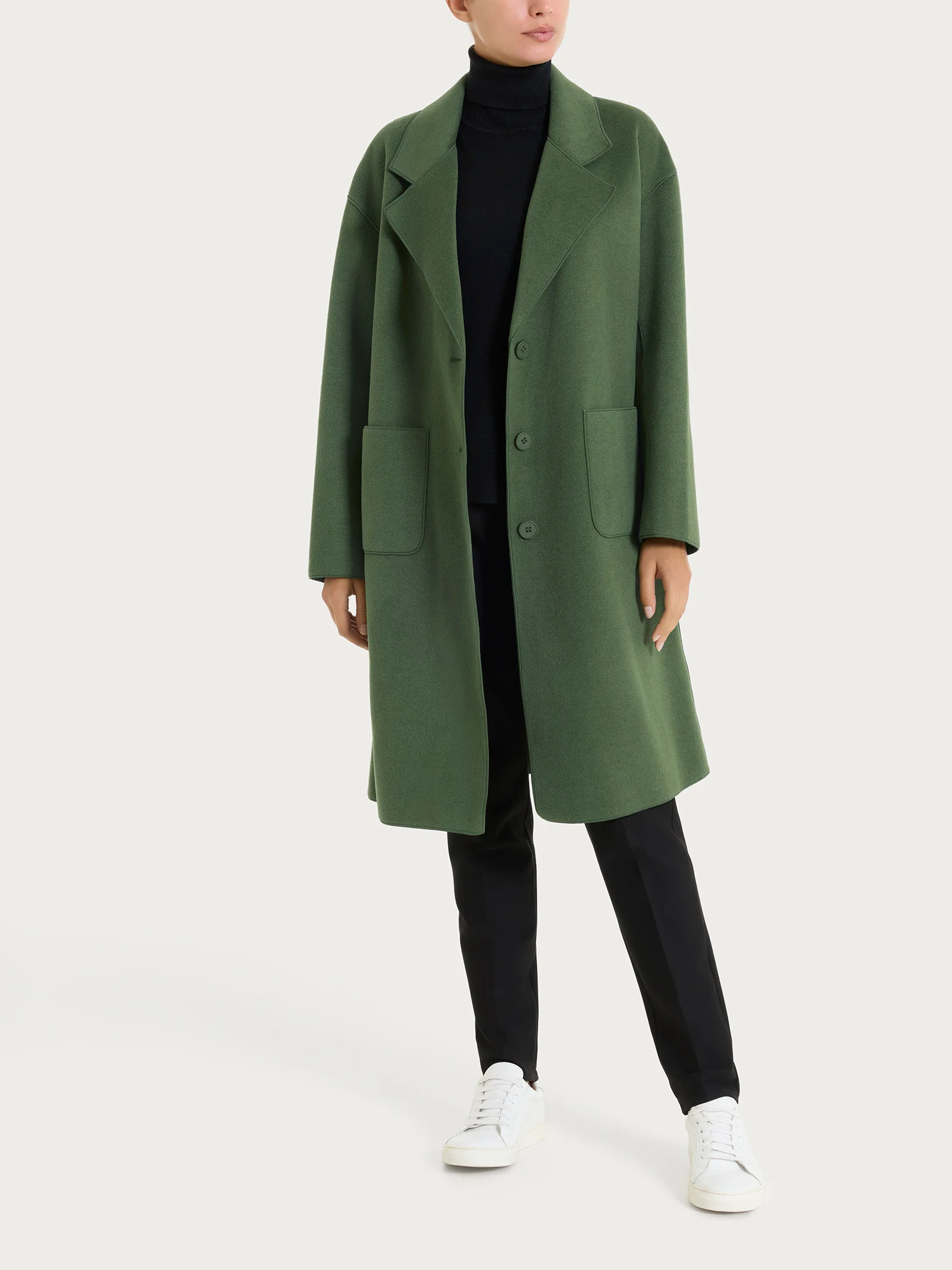 Cappotto con bottoni in Vegan Wool - Bronze Green - Image 4