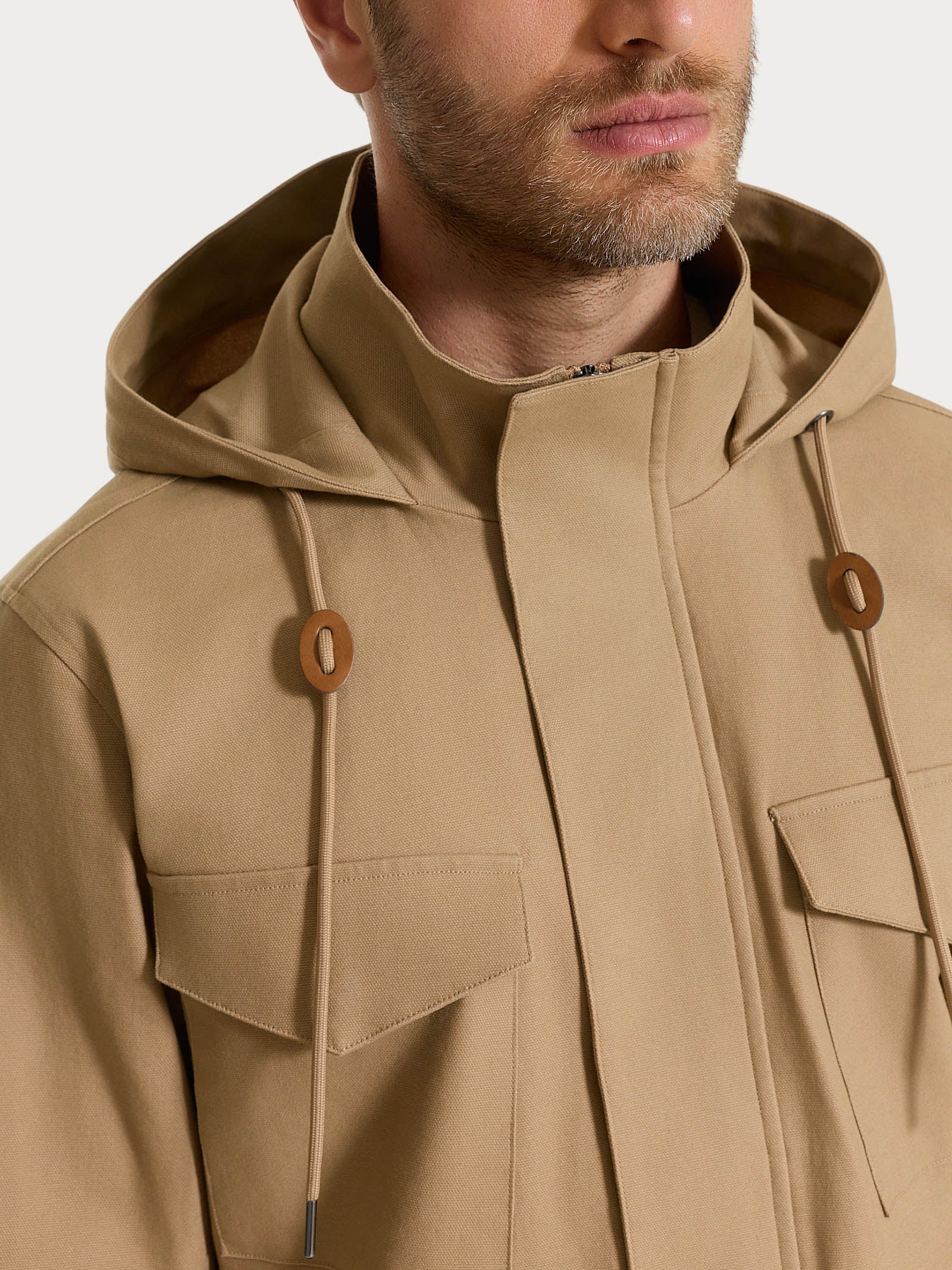 Cappotto con cappuccio In Canvas Stretch - Tiger's Eye - Image 4