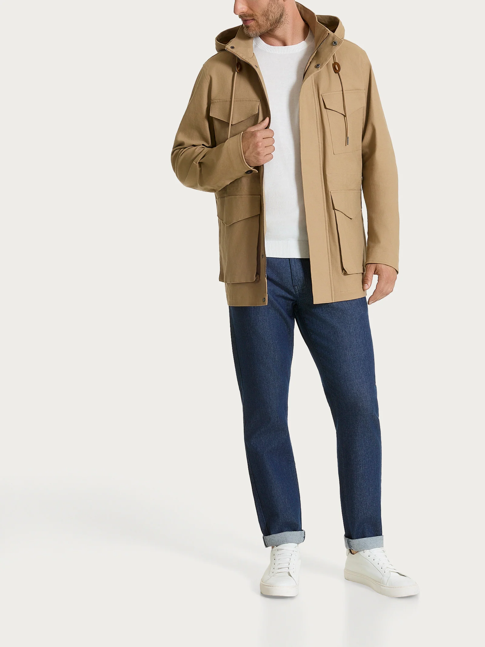 Cappotto con cappuccio In Canvas Stretch - Tiger's Eye - Image 8