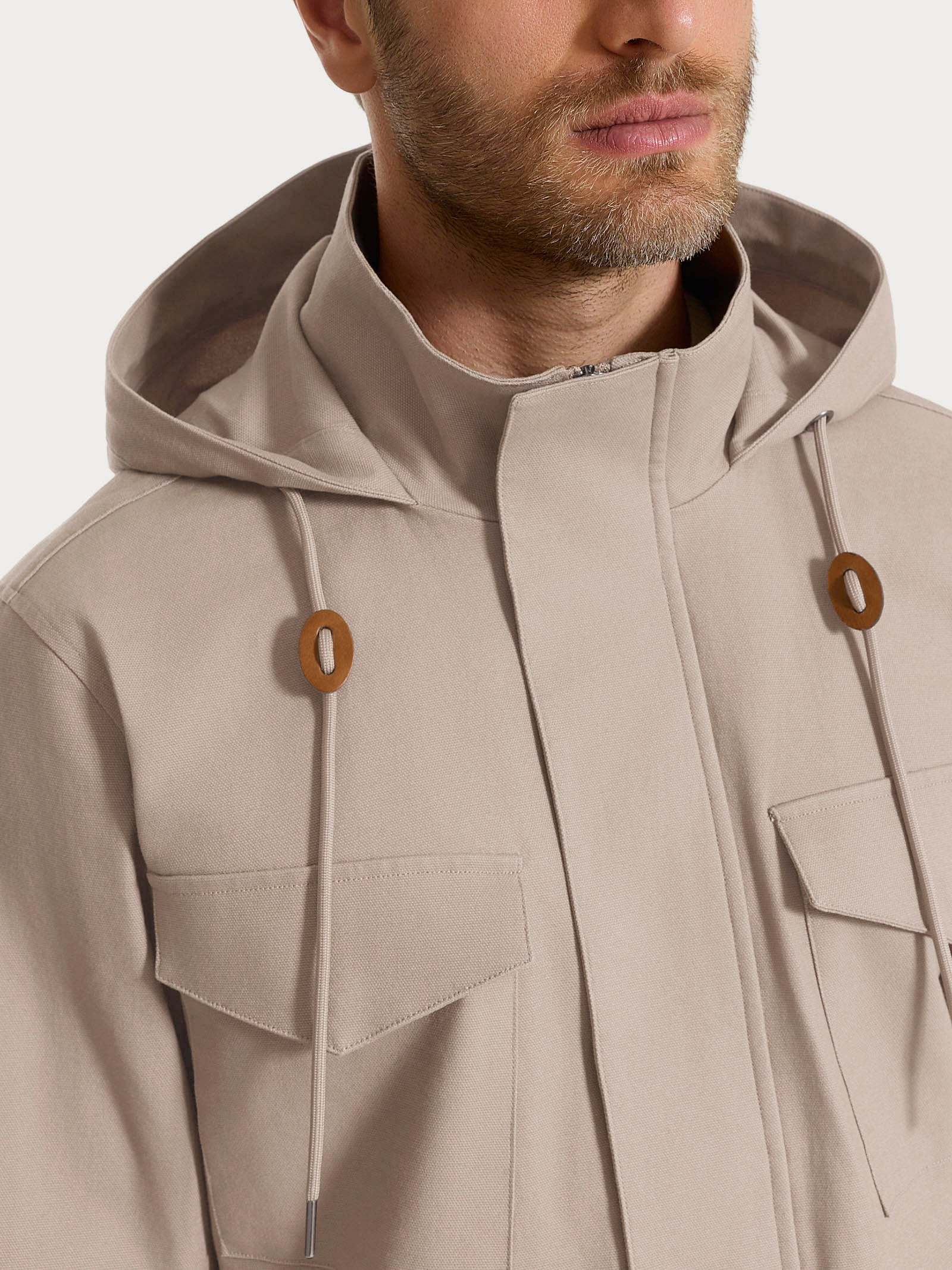 Cappotto con cappuccio In Canvas Stretch - String - Image 3