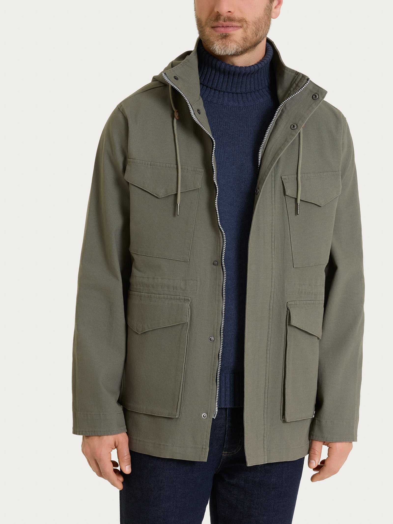 Cappotto con cappuccio In Canvas Stretch - Seagrass - Image 2