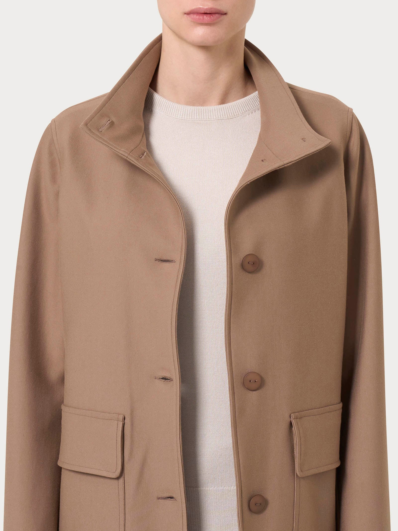 Cappotto corto con bottoni in Compact - Pine Bark - Image 3