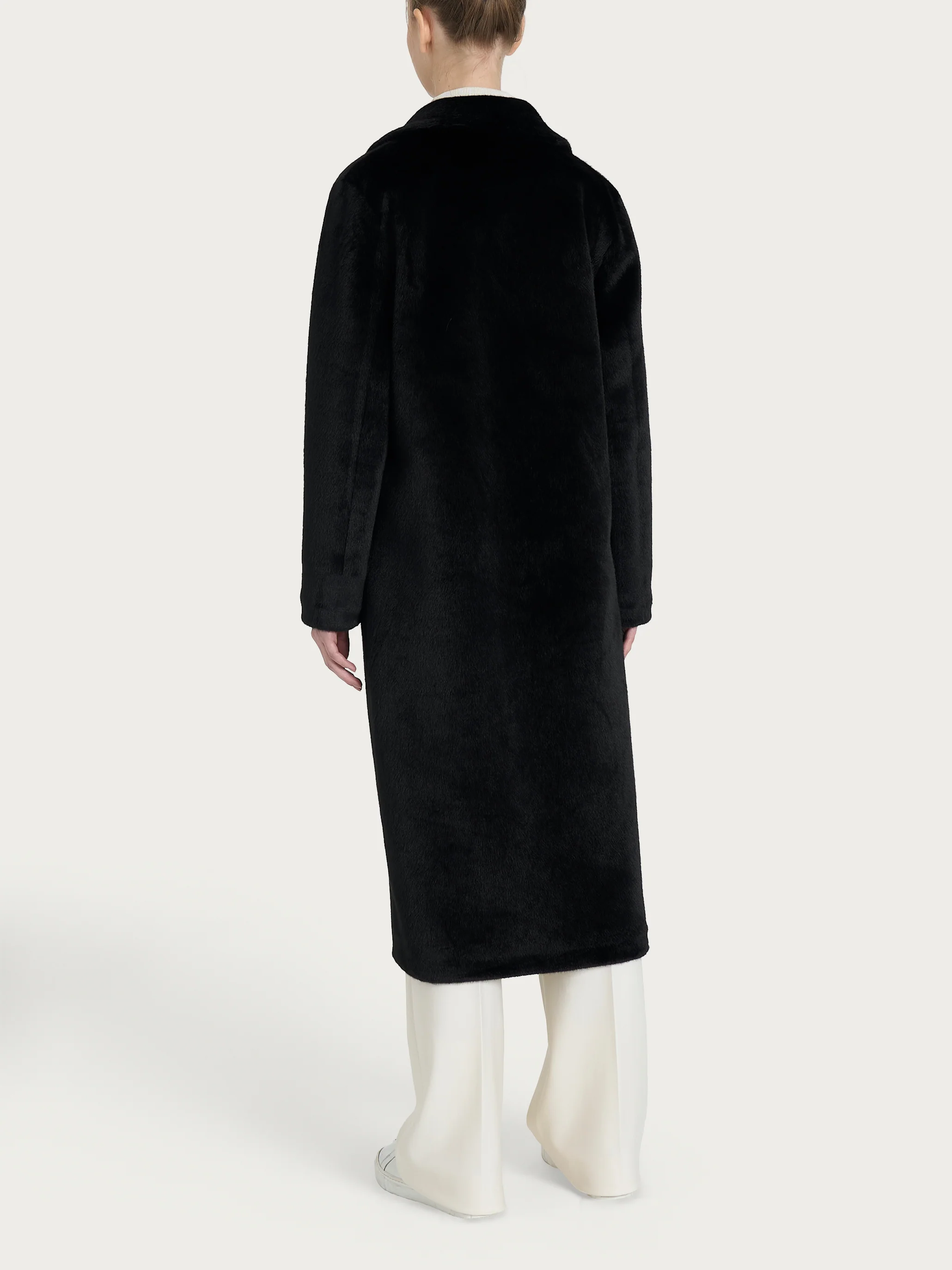 Cappotto lungo con revers double-face in Vegan Shearling - Nero - Image 4