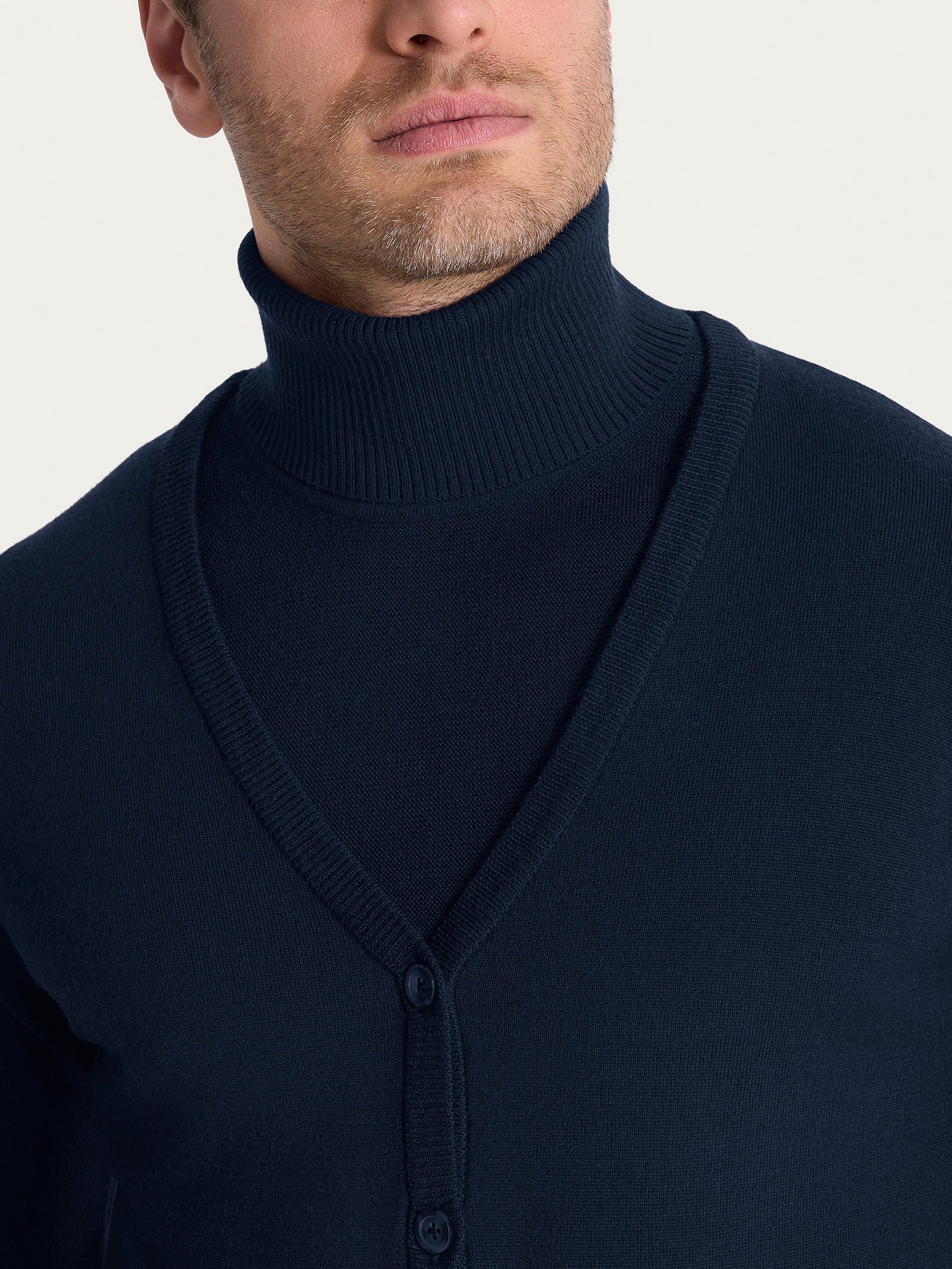 Cardigan a maglia unita in Merino Soft - Bleu - Image 3