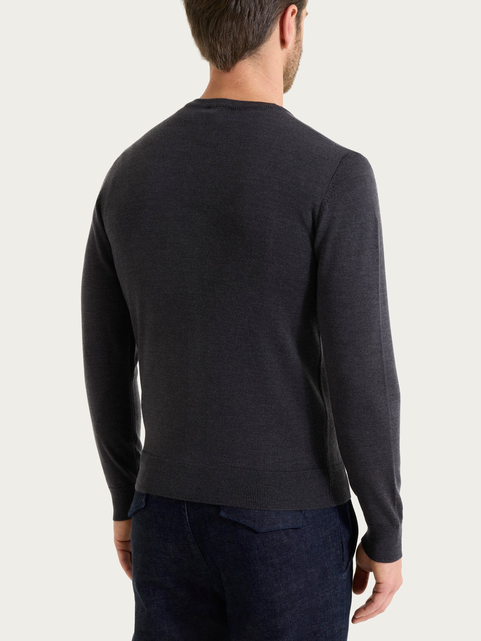Cardigan a maglia unita in Merino Soft - Oscuro Mel. - Image 2