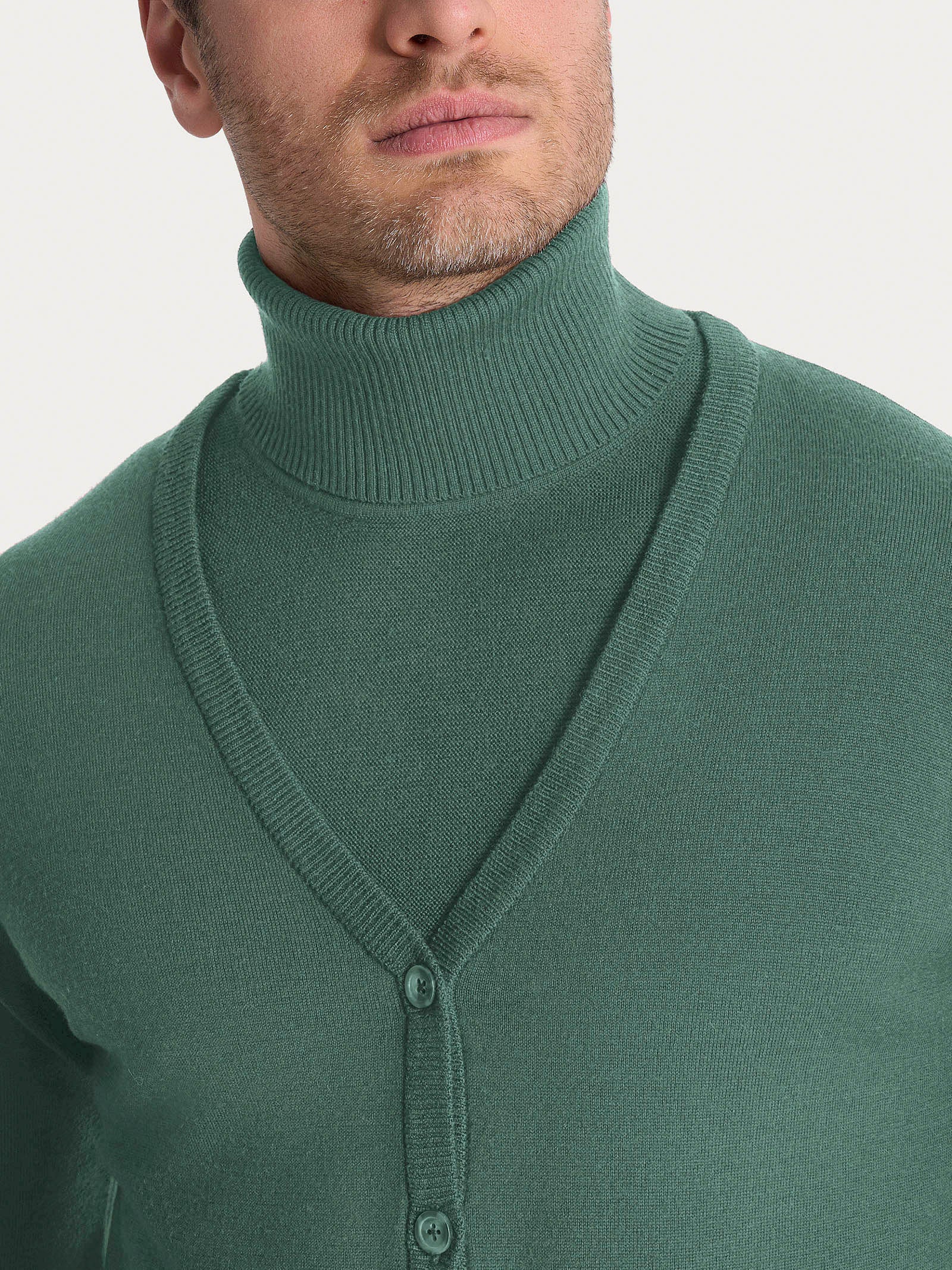 Cardigan a maglia unita in Merino Soft - Dark Forest  - Image 3