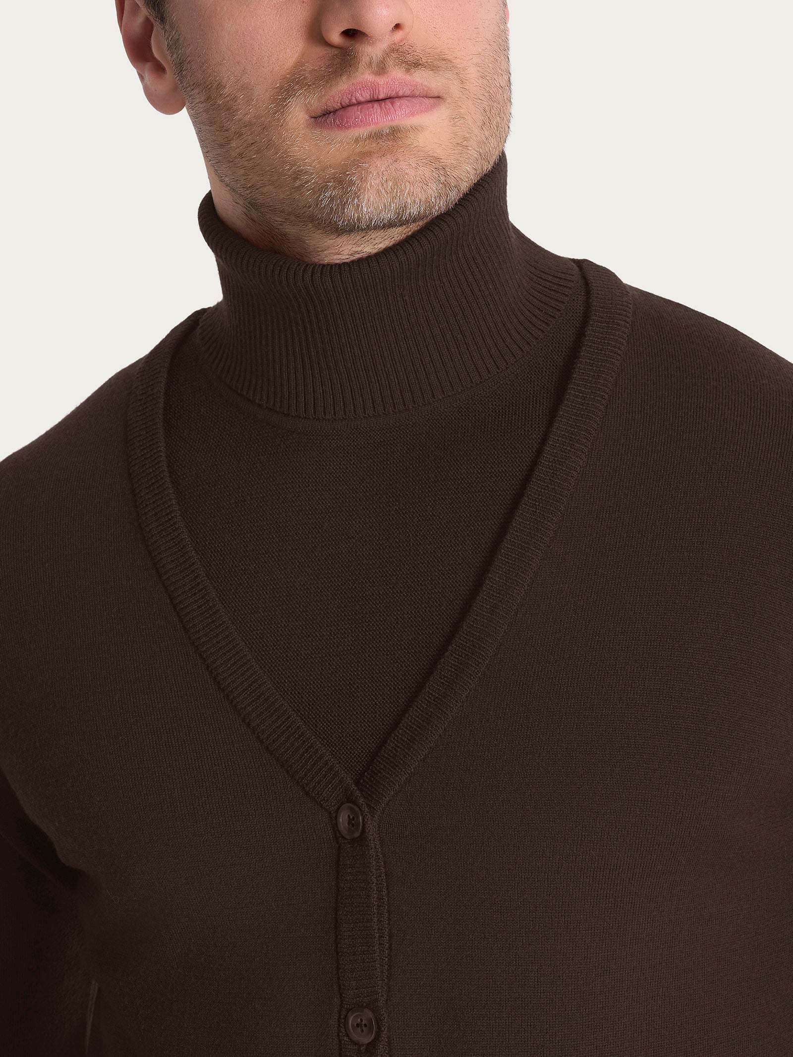 Cardigan a maglia unita in Merino Soft - Chocolate Torte - Image 3