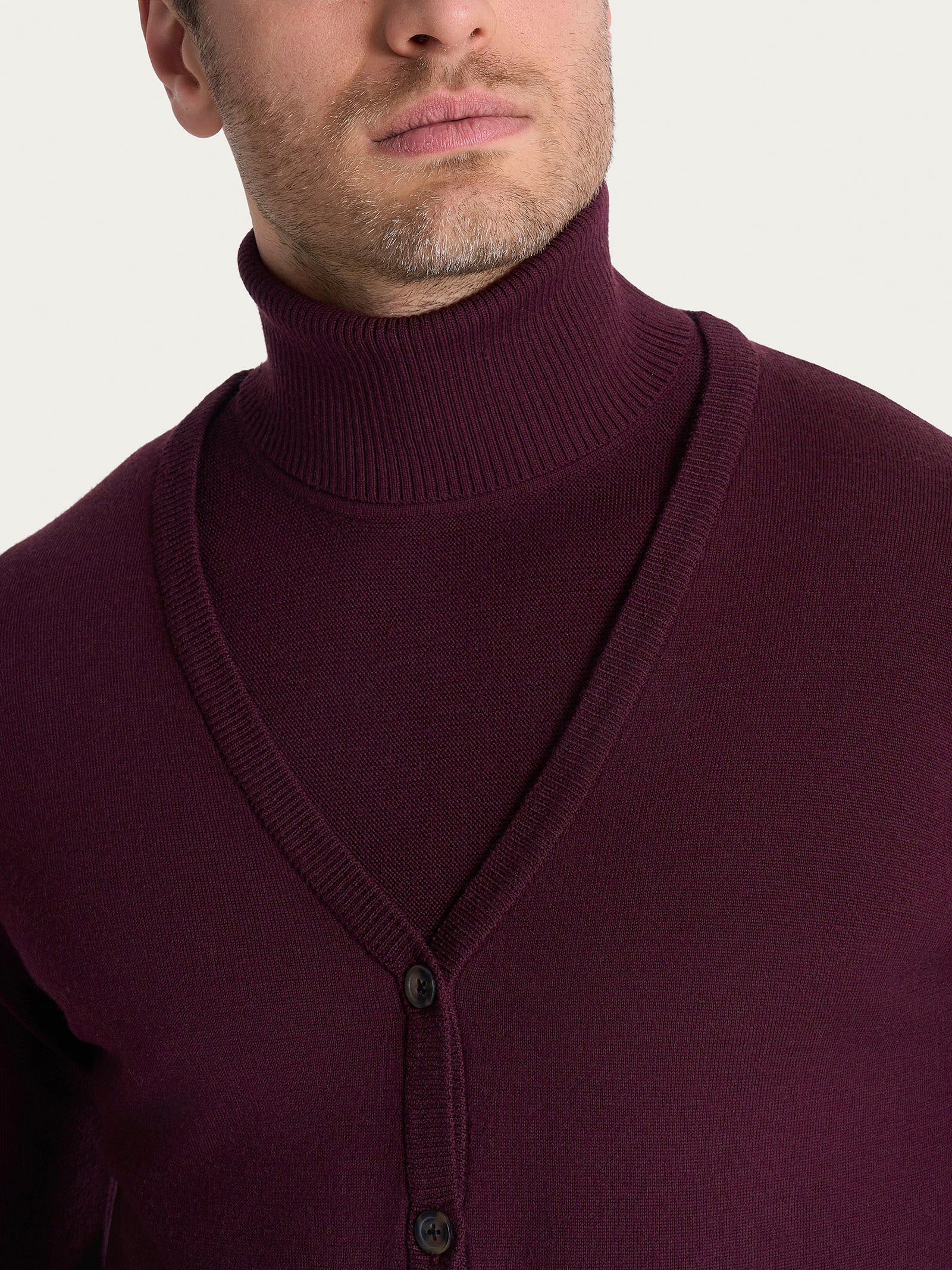 Cardigan a maglia unita in Merino Soft - Fig - Image 3
