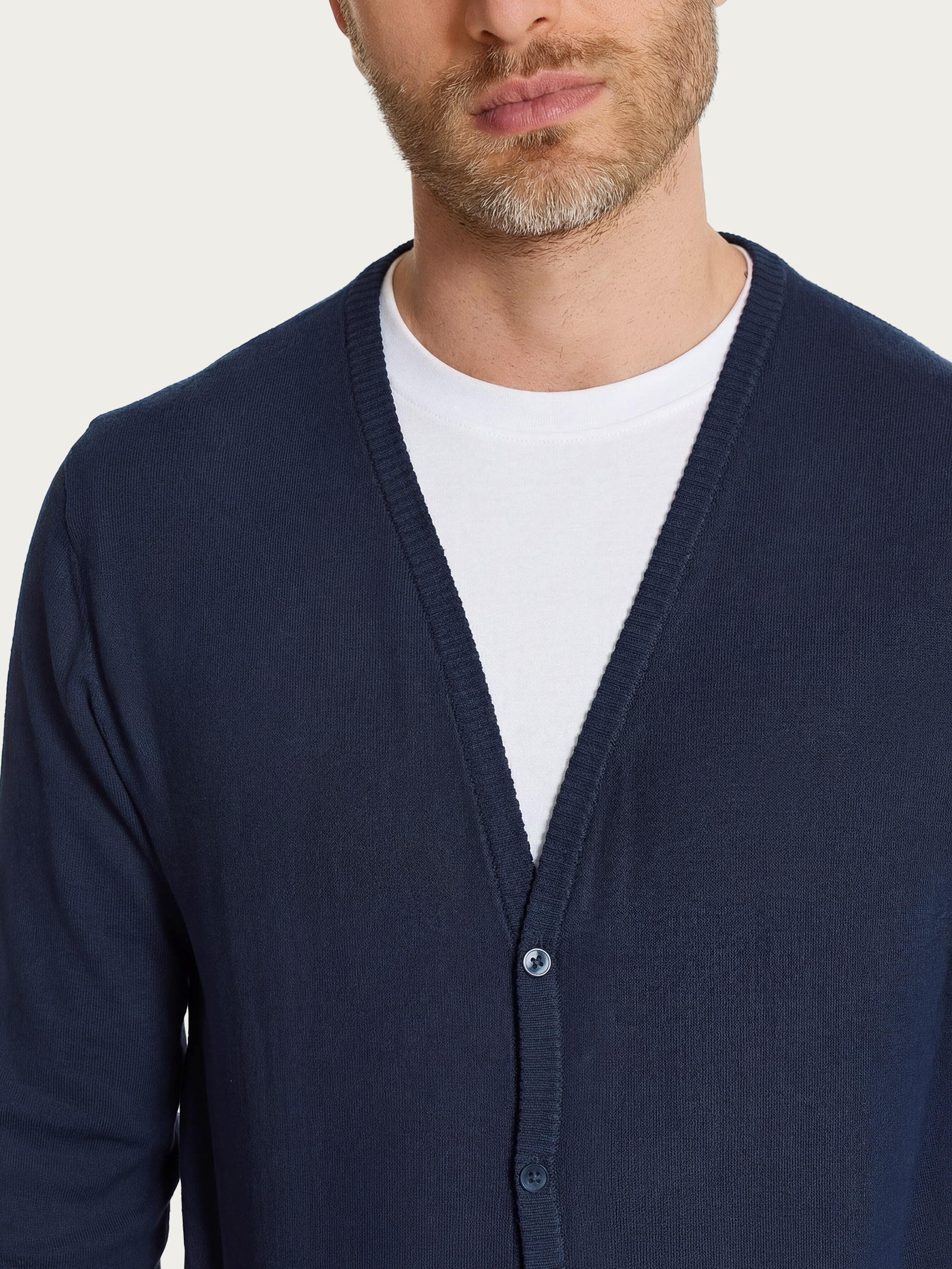 Cardigan a manica lunga in maglia rasata di Puro Cotone - Outer Space - Image 3