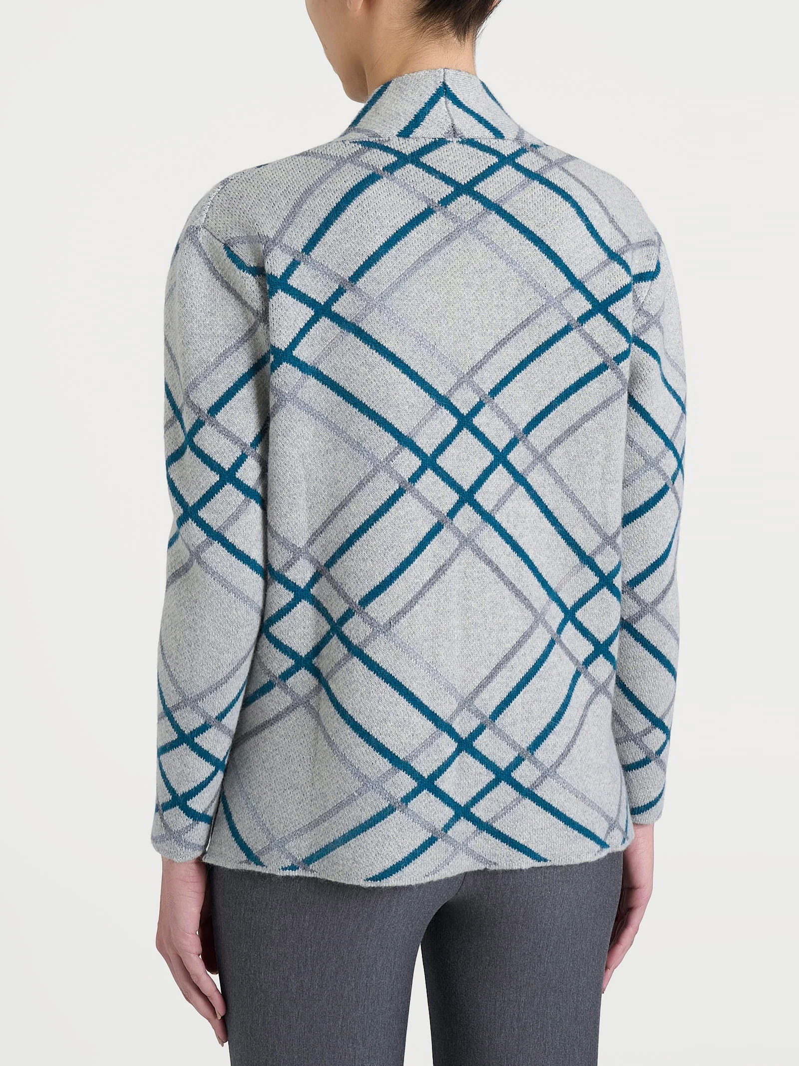 Cardigan aperto con fantasia check in Natural Soft - Fant.Ghiaia Mel. - Image 2