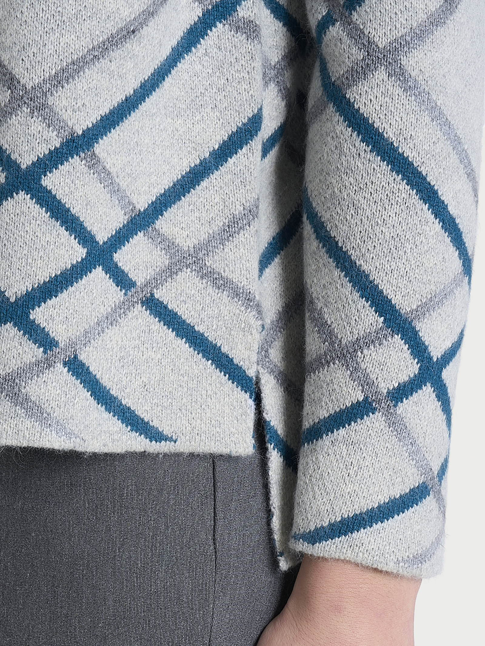 Cardigan aperto con fantasia check in Natural Soft - Fant.Ghiaia Mel. - Image 3