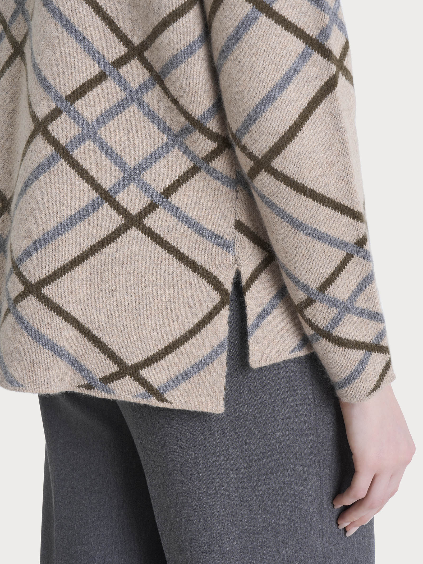 Cardigan aperto con fantasia check in Natural Soft - Fant.Zenzero Mel. - Image 3