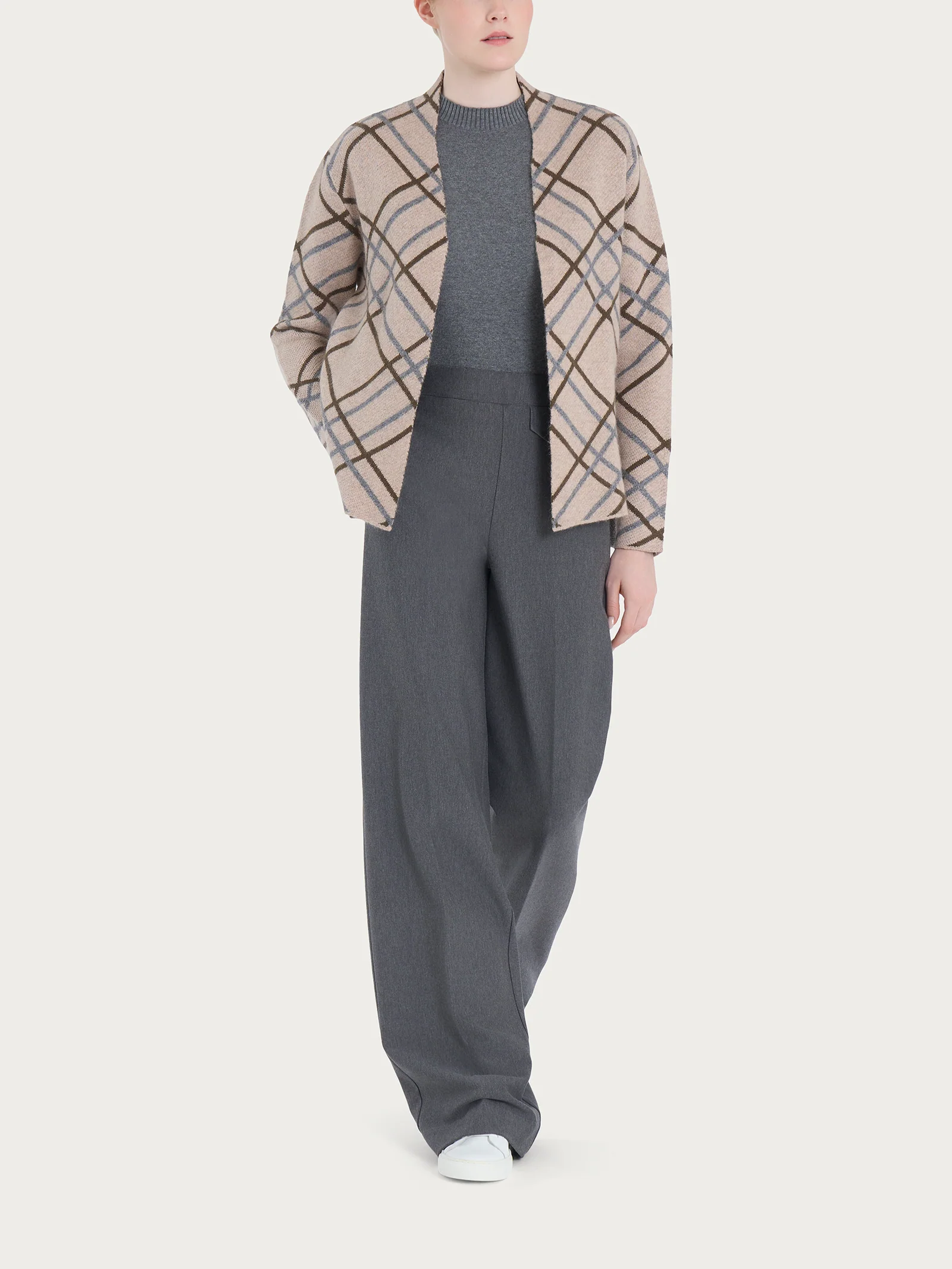 Cardigan aperto con fantasia check in Natural Soft - Fant.Zenzero Mel. - Image 4