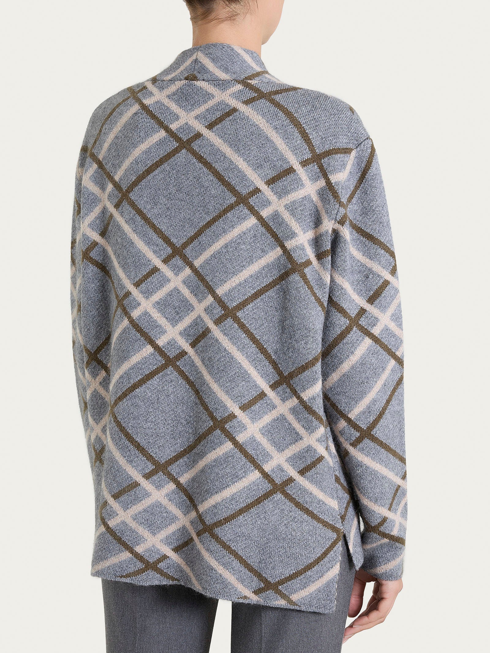 Cardigan aperto con fantasia check in Natural Soft - Fant. Ferro Mel. - Image 2