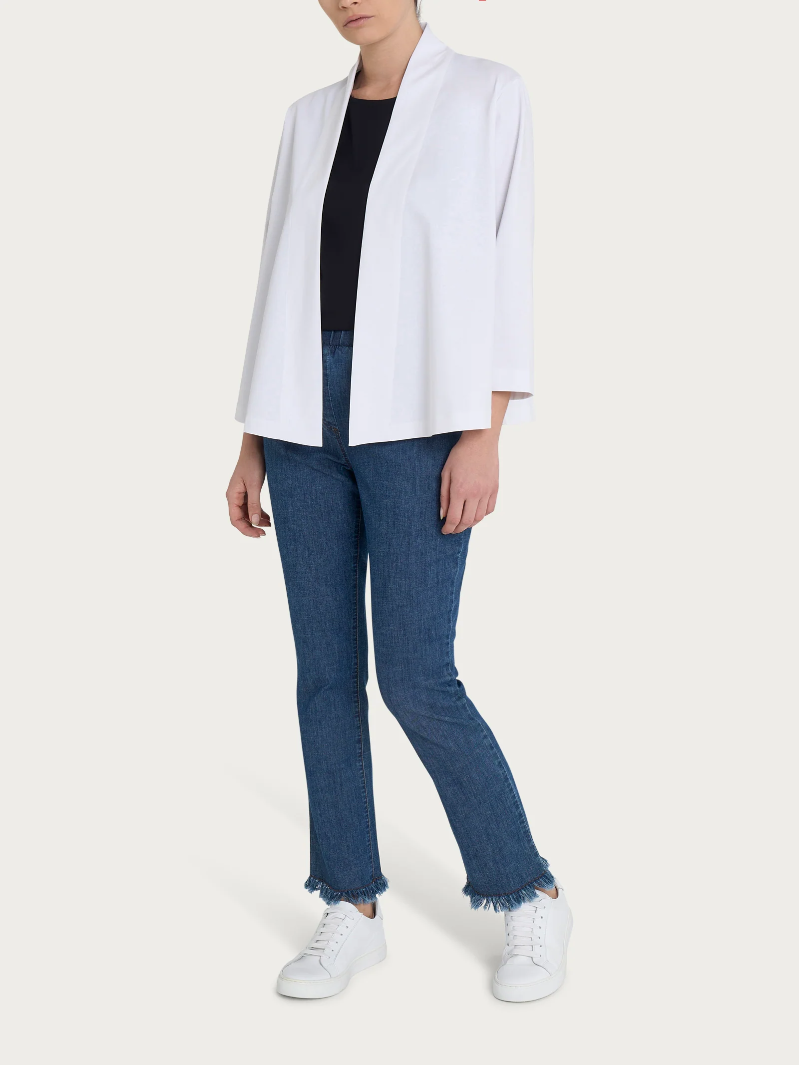 Cardigan aperto in Compact Light - Bianco - Image 4