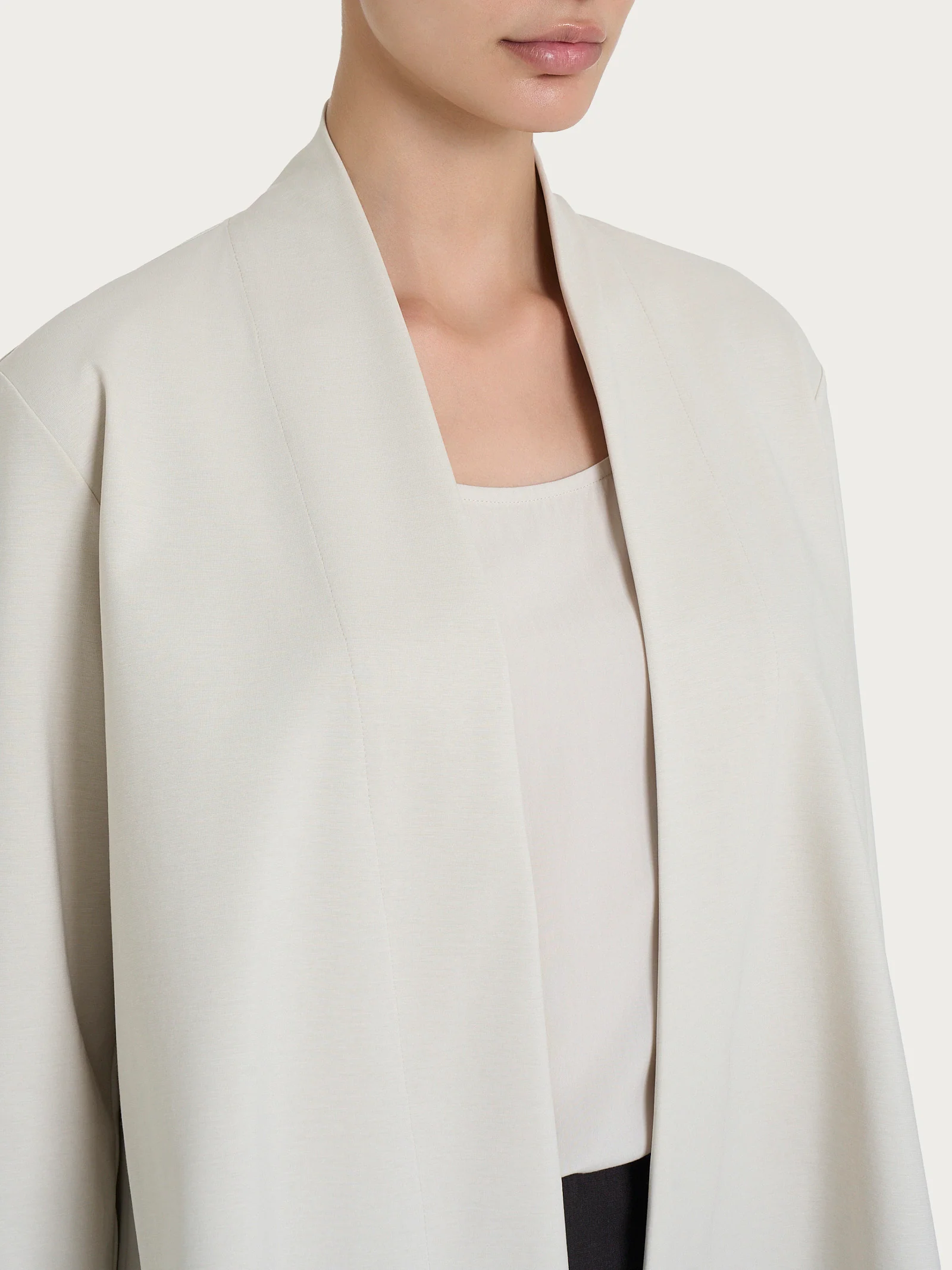 Cardigan aperto in Compact Light - Champignon - Image 3