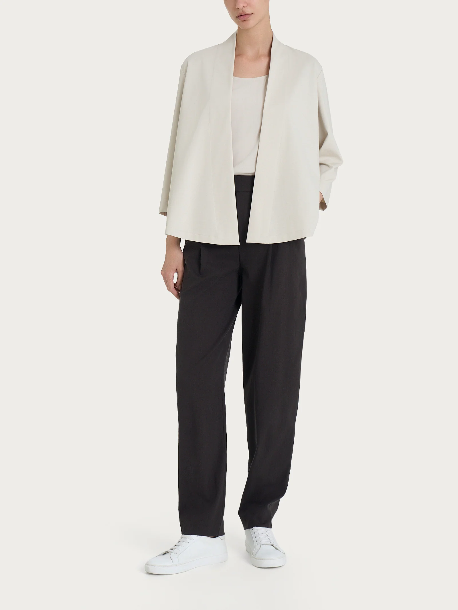 Cardigan aperto in Compact Light - Champignon - Image 4