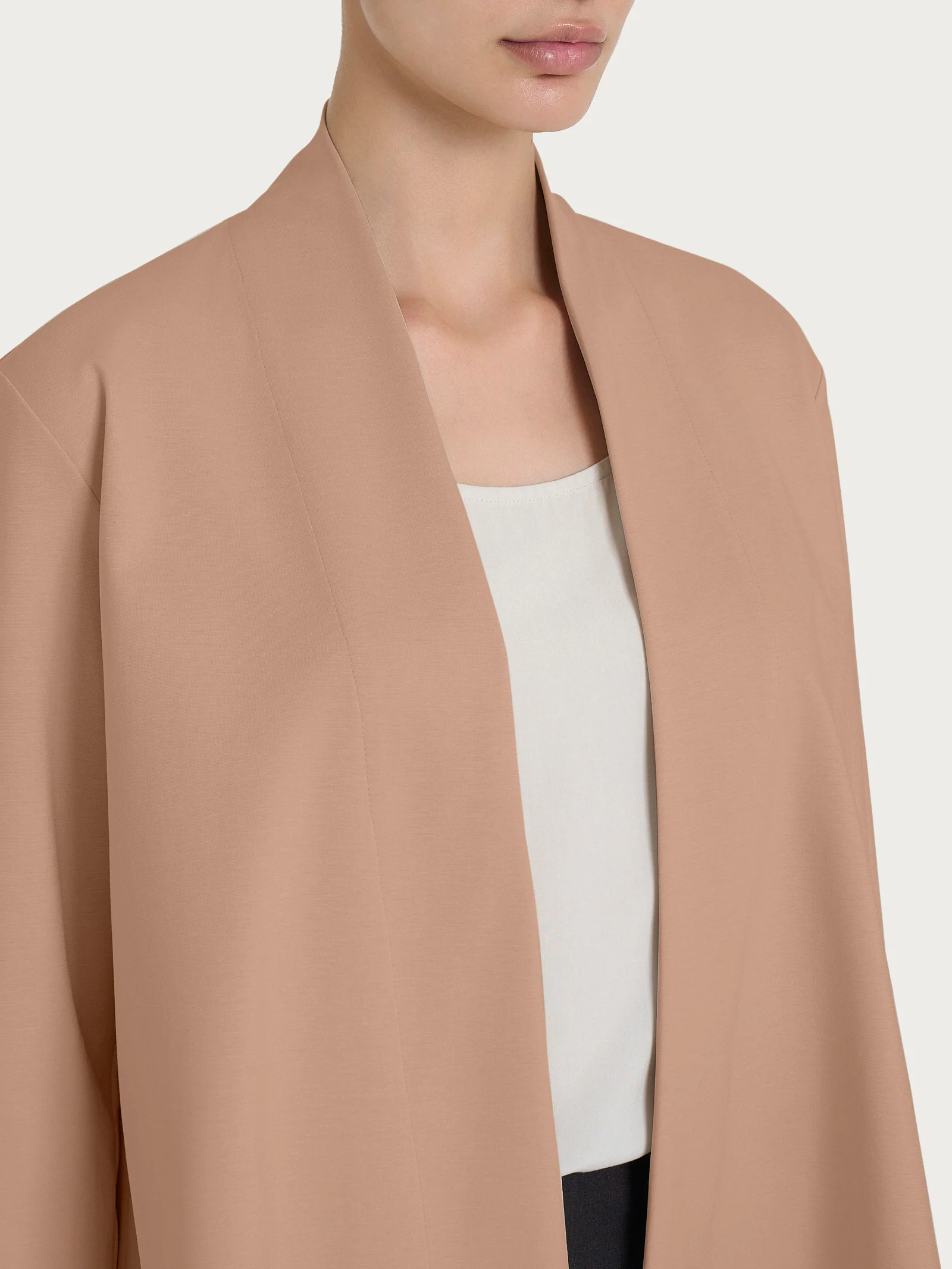Cardigan aperto in Compact Light - Warm Taupe - Image 3