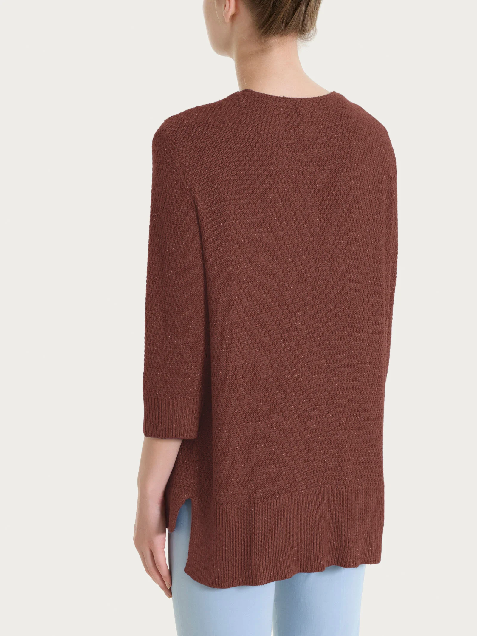 Cardigan aperto in Lurex Rice Stitch - Cappuccino - Image 2