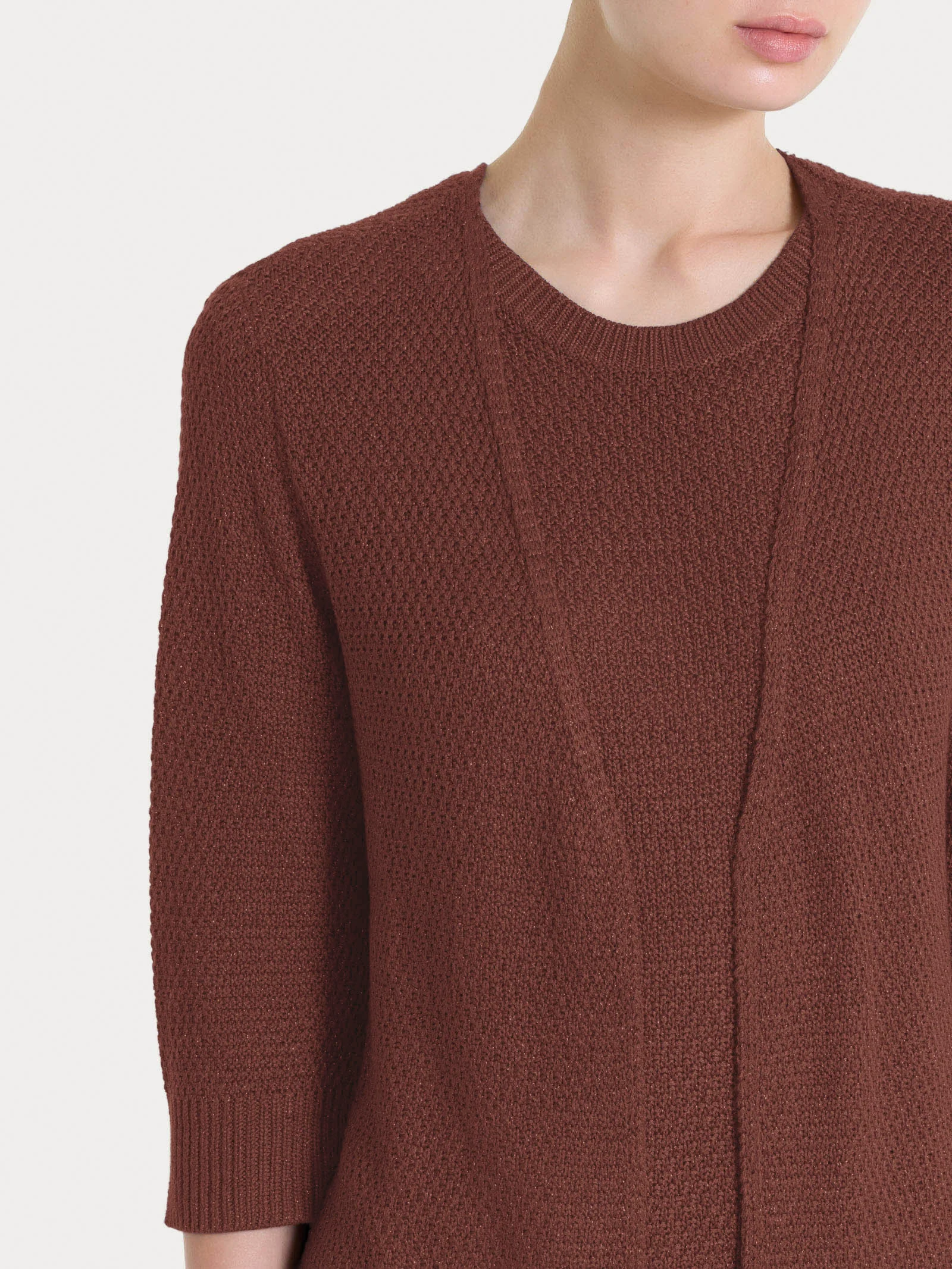Cardigan aperto in Lurex Rice Stitch - Cappuccino - Image 3
