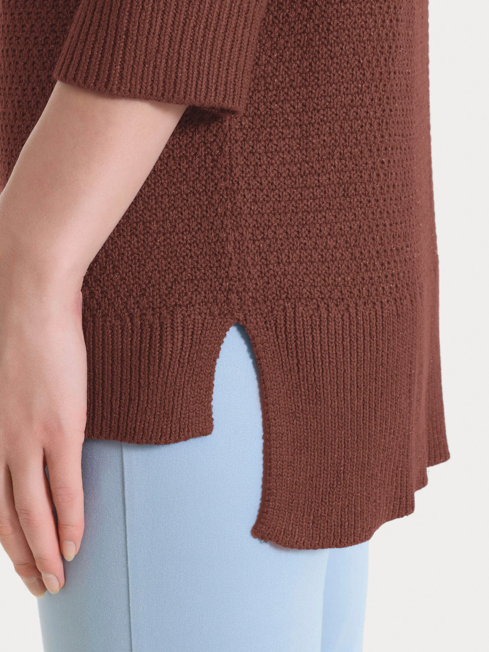 Cardigan aperto in Lurex Rice Stitch - Cappuccino - Image 4