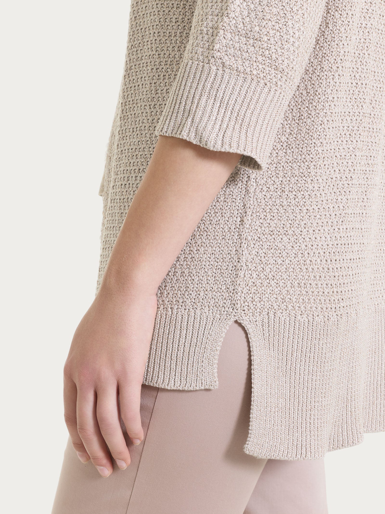 Cardigan aperto in Lurex Rice Stitch - Crockery - Image 3
