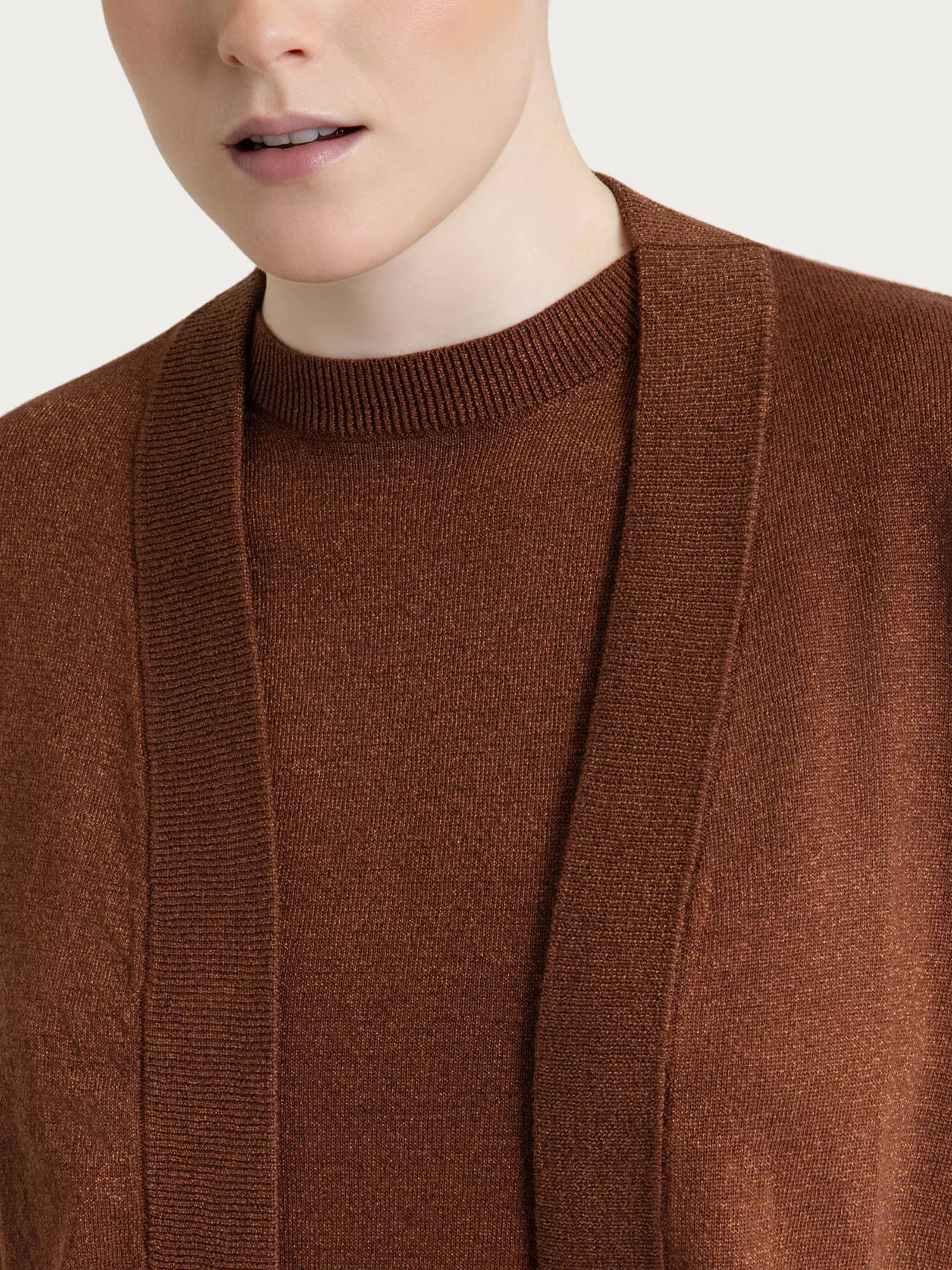 Cardigan aperto in Lurex Summertime - Cappuccino - Image 4