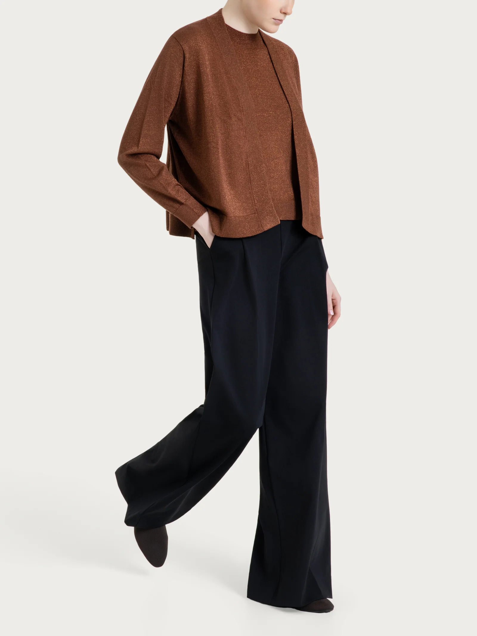Cardigan aperto in Lurex Summertime - Cappuccino - Image 6