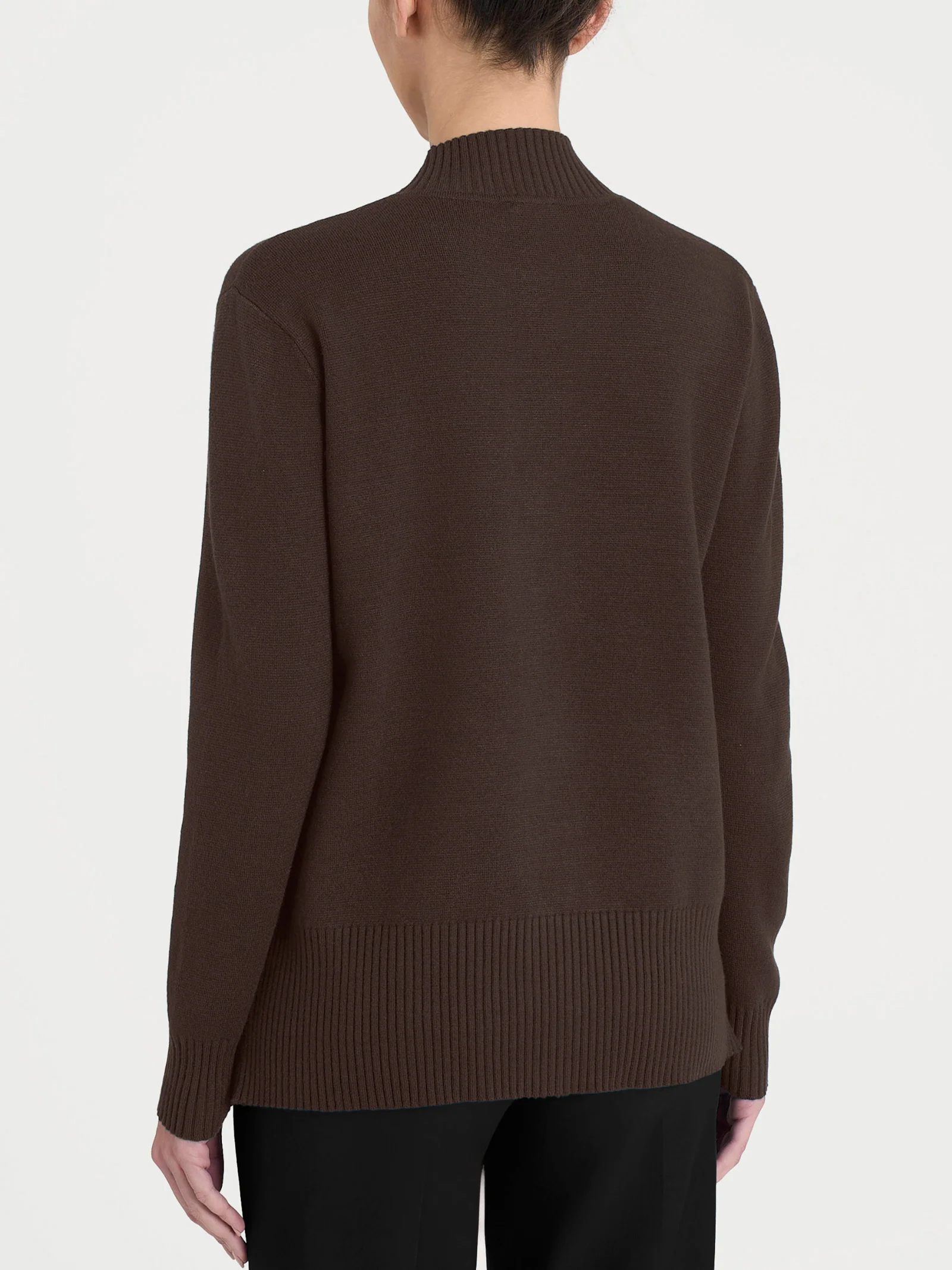 Cardigan asimmetrico con collo alto in Super Soft - Chocolate Torte - Image 2