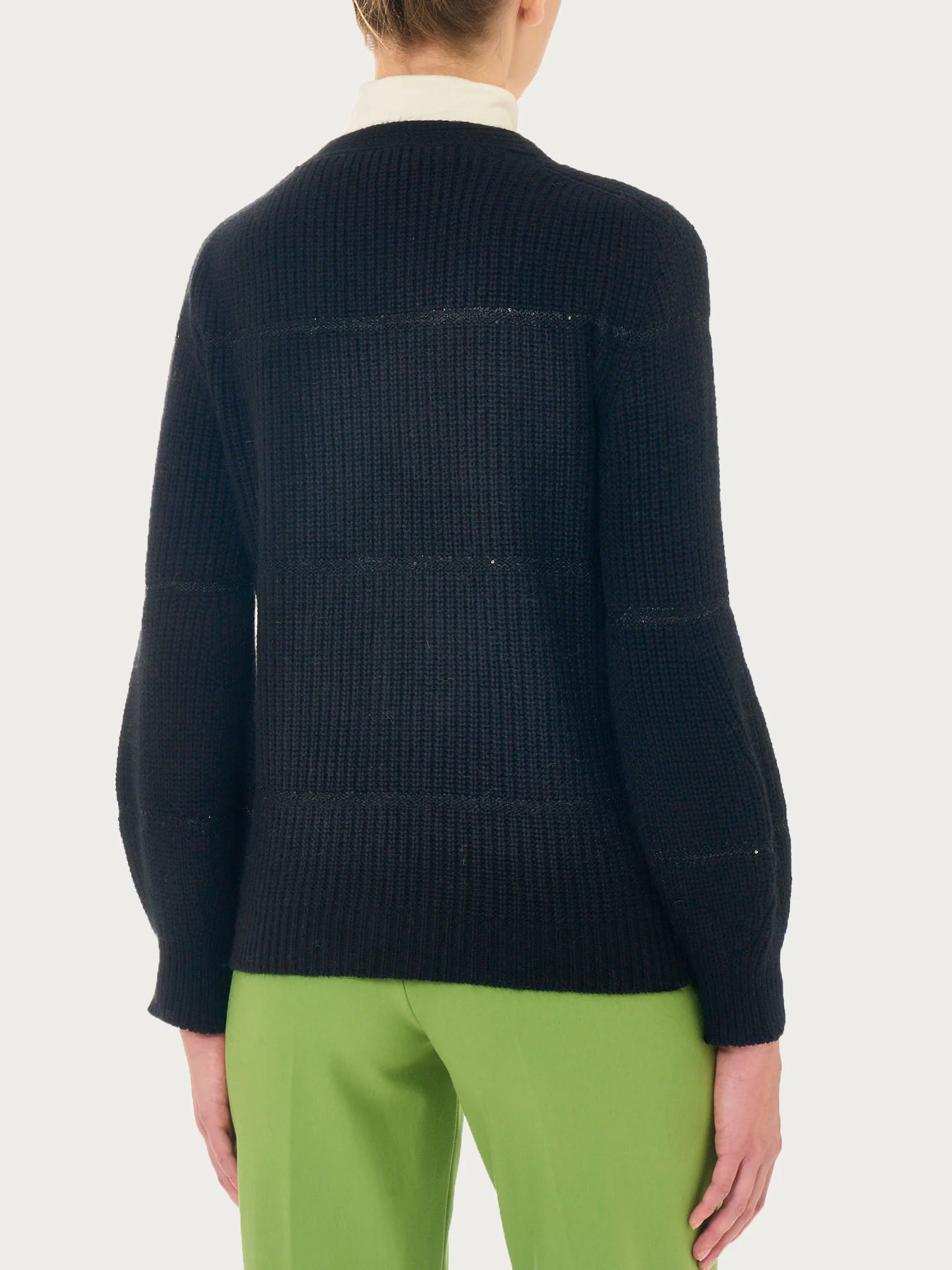 Cardigan con bottoni e paillettes in misto angora - Nero - Image 2